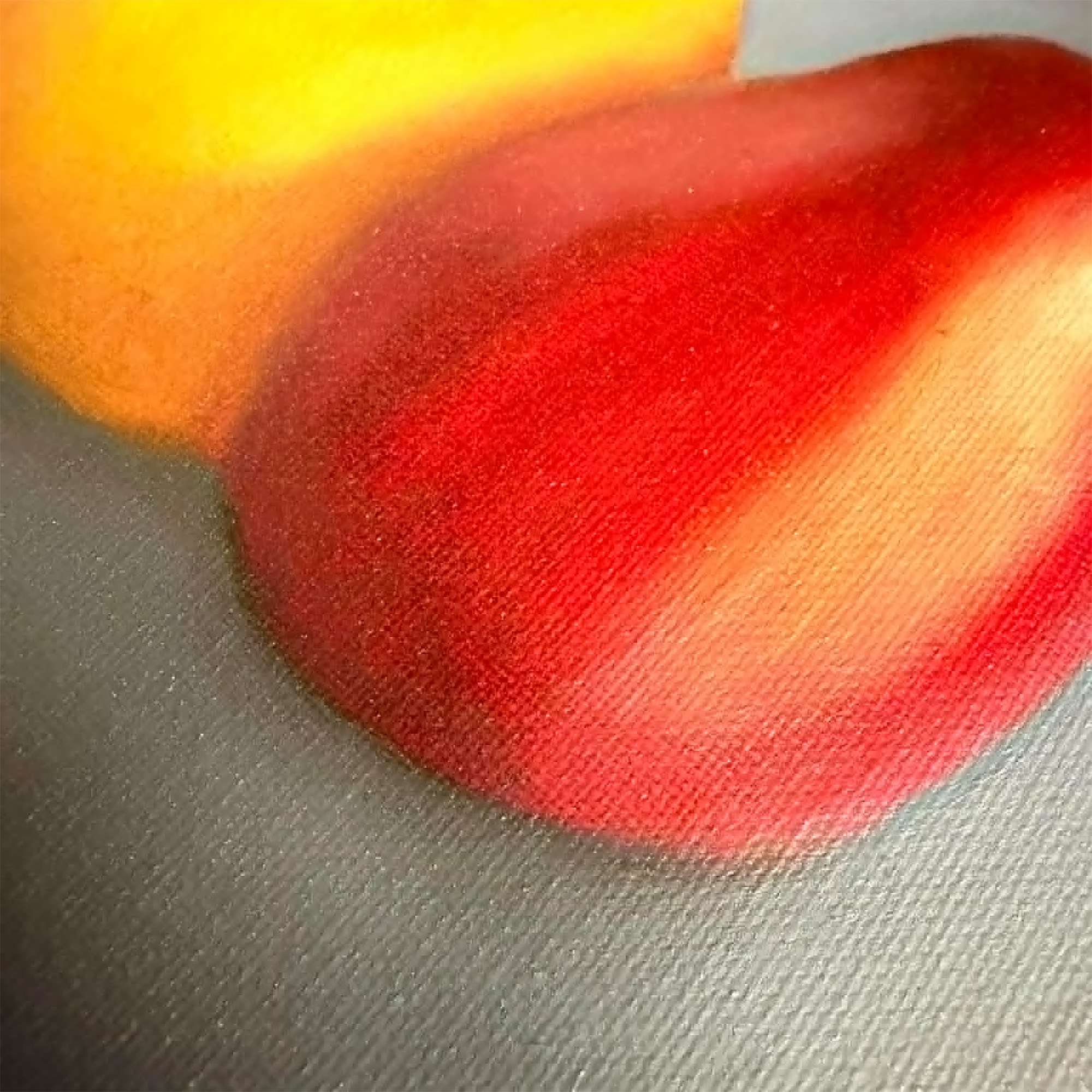 Close-up detail of Two Pears Still Life Painting showing oil brushwork, pear forms, and soft blue-gray background