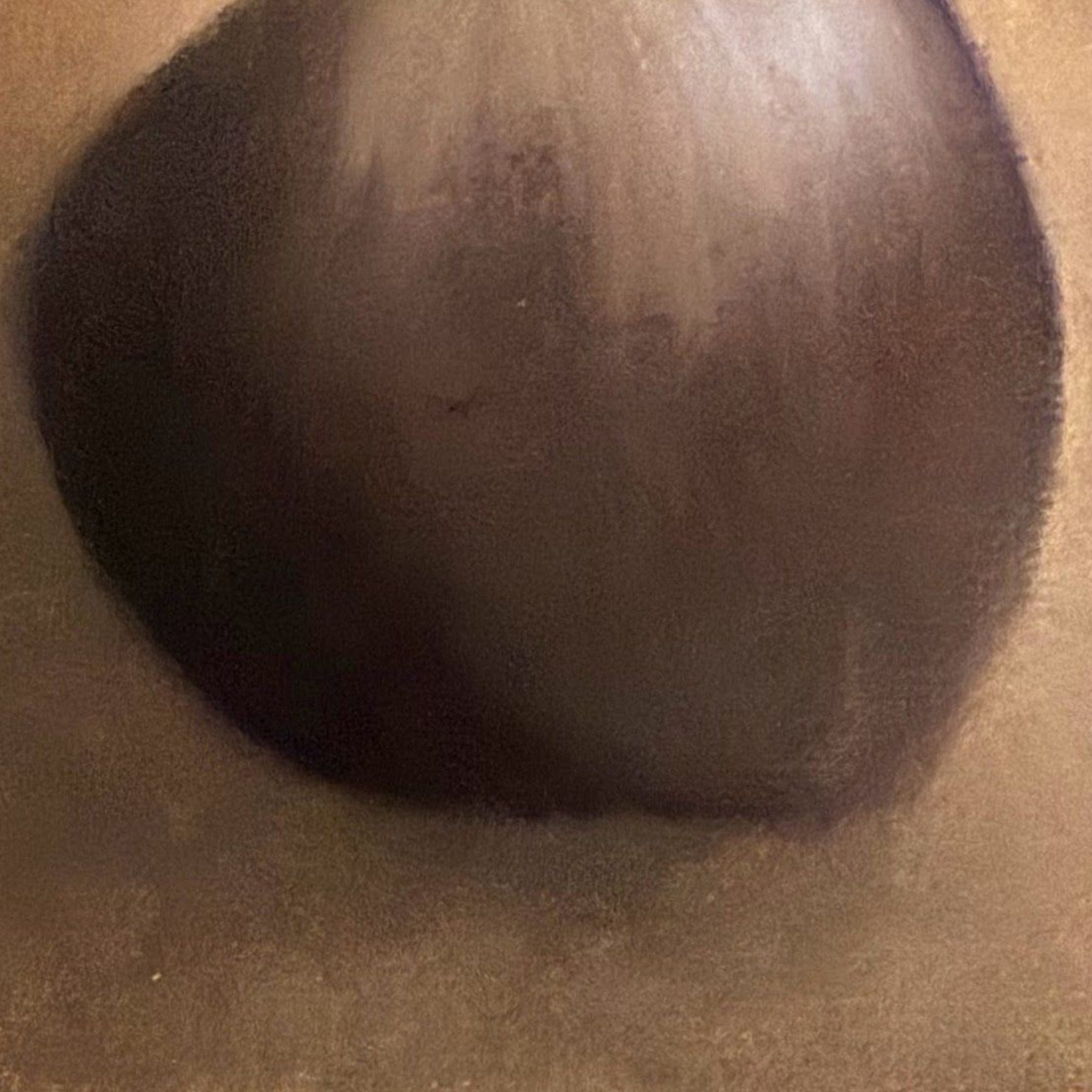 Close-up detail of Fig Mini Still Life Painting showing oil brushwork, fig form, and warm brown canvas texture