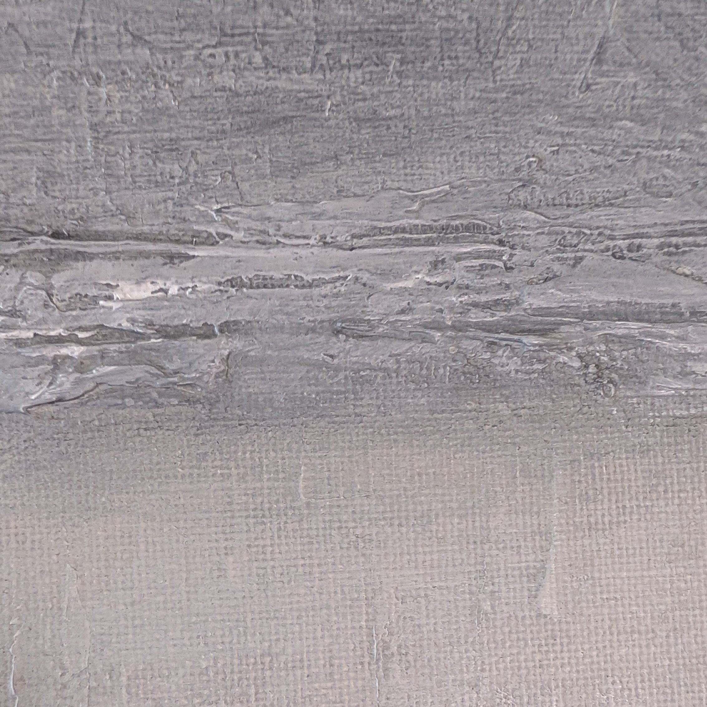 Close-up of textured acrylic paint with soft gray-blue, warm white, and pale neutral surface marks.