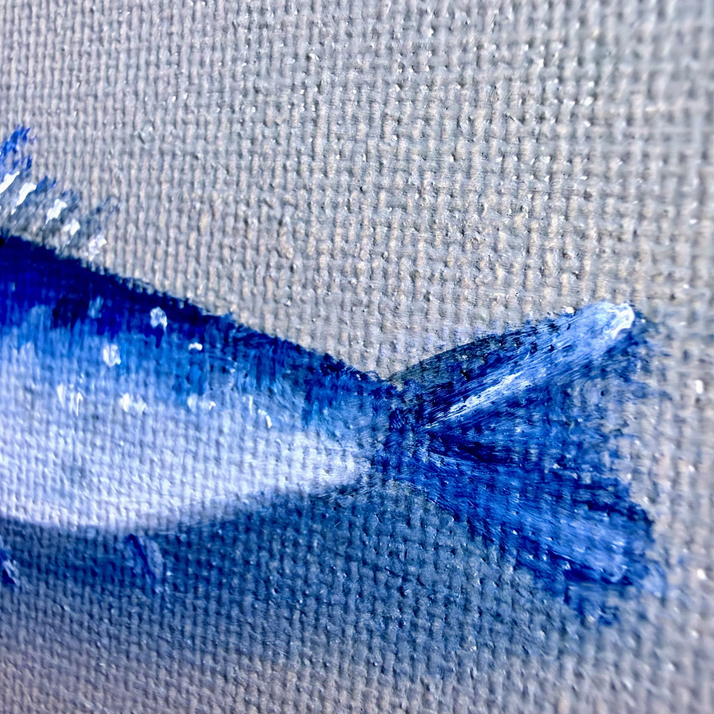 Small square sardine oil painting shown on canvas board, ready to frame or display as part of a collected wall.