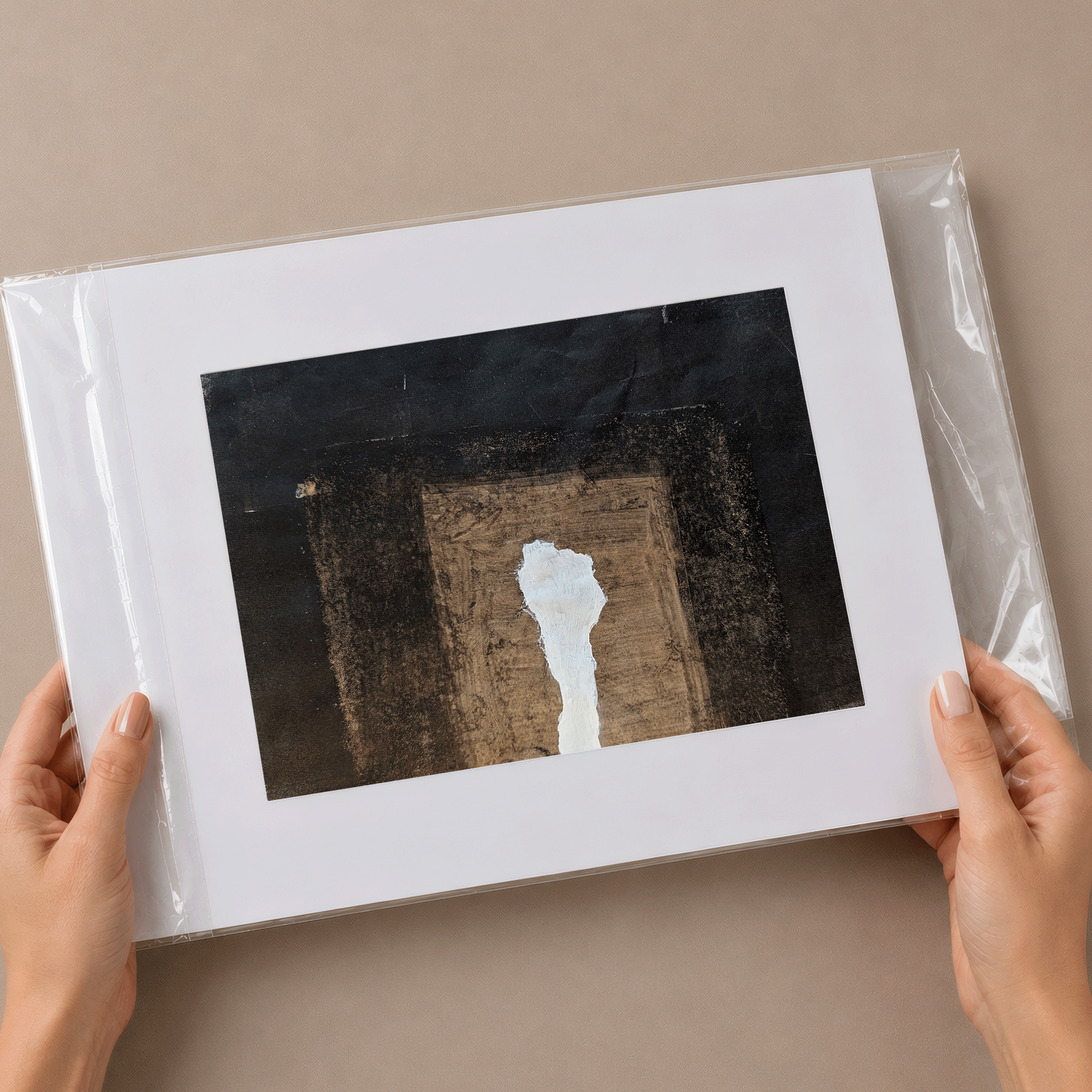 Trace No. 08 matted original artwork by Dean Sauls shown in protective clear sleeve