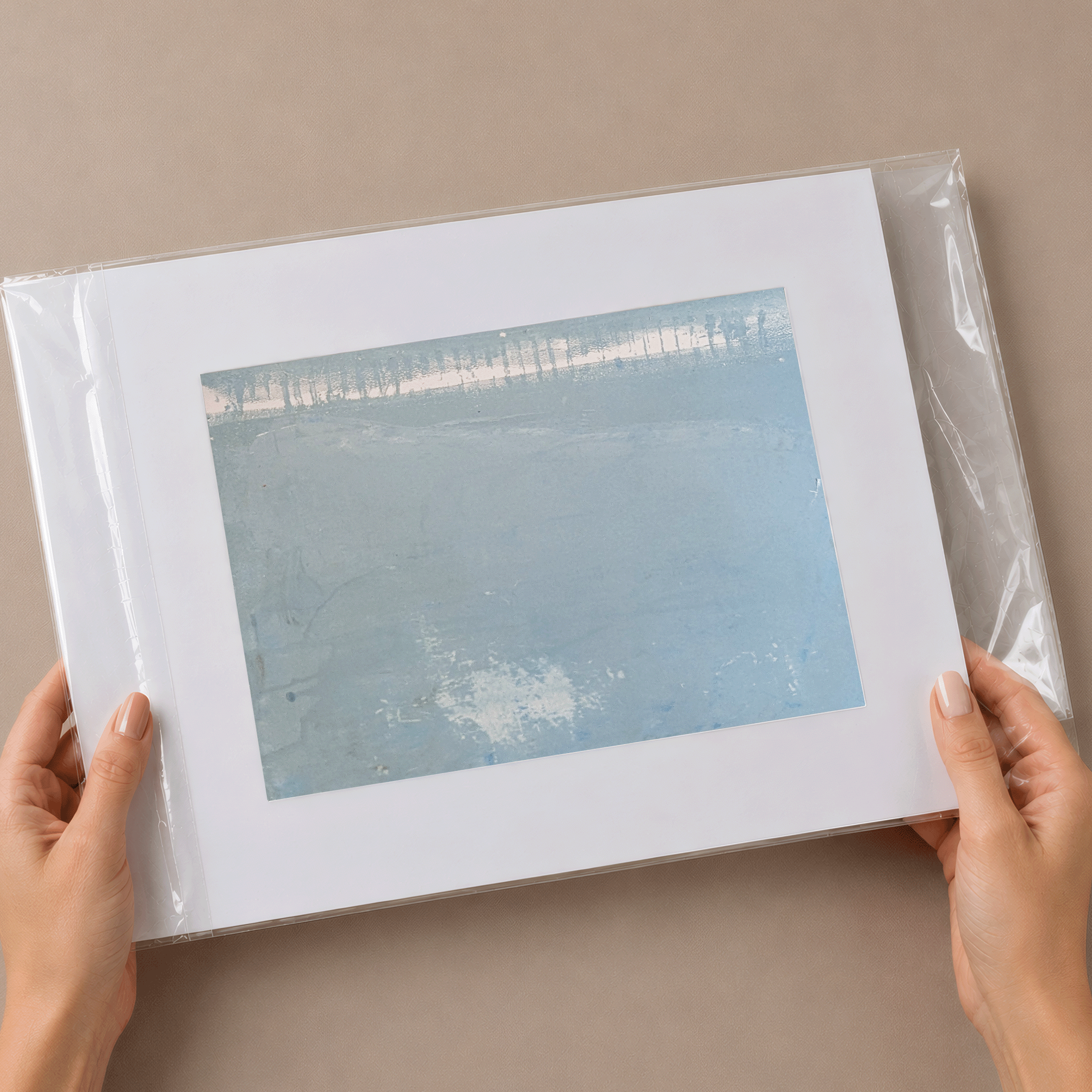 Trace No. 05 matted original artwork by Dean Sauls shown in protective clear sleeve