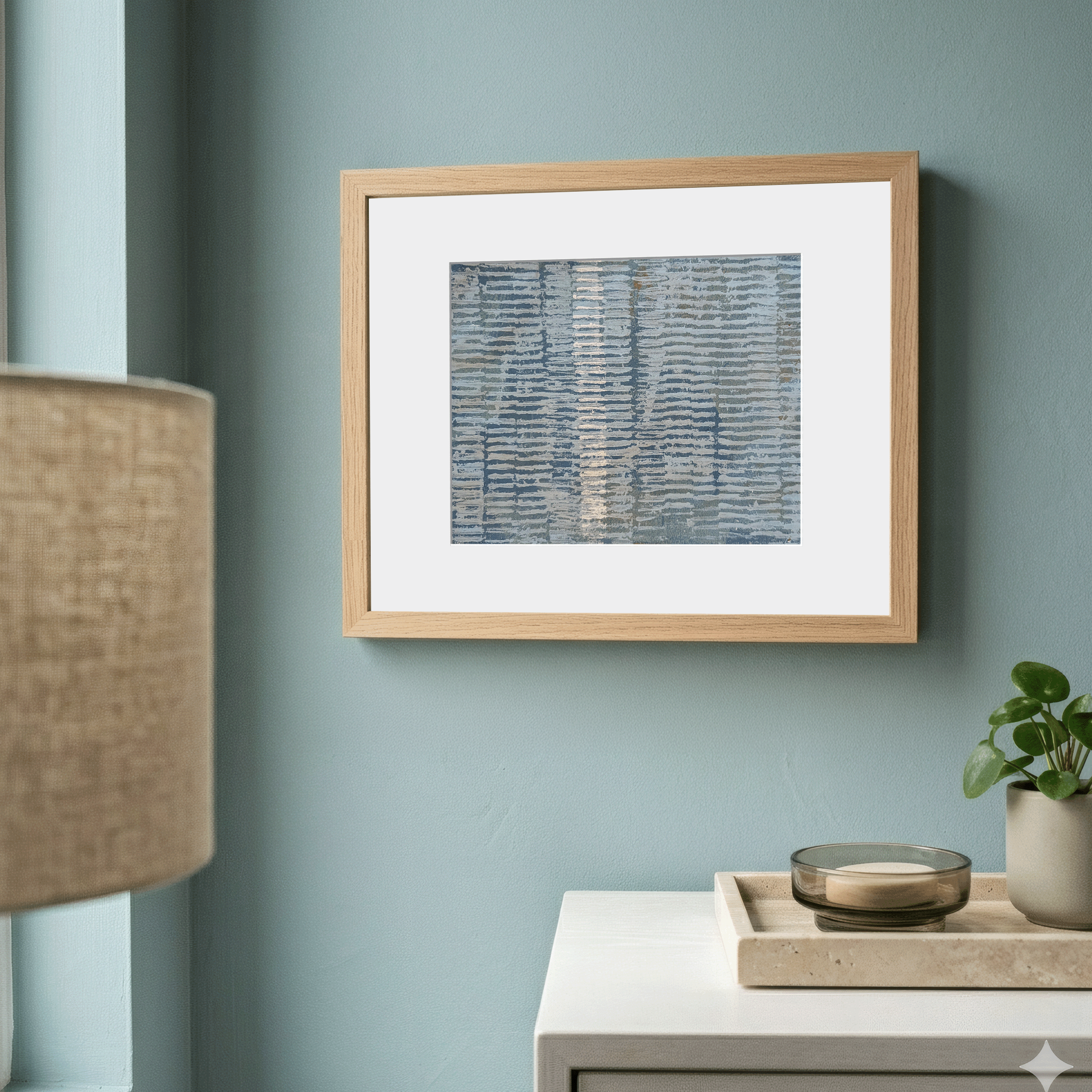 Trace No. 06 shown framed in a room mockup for scale and styling reference