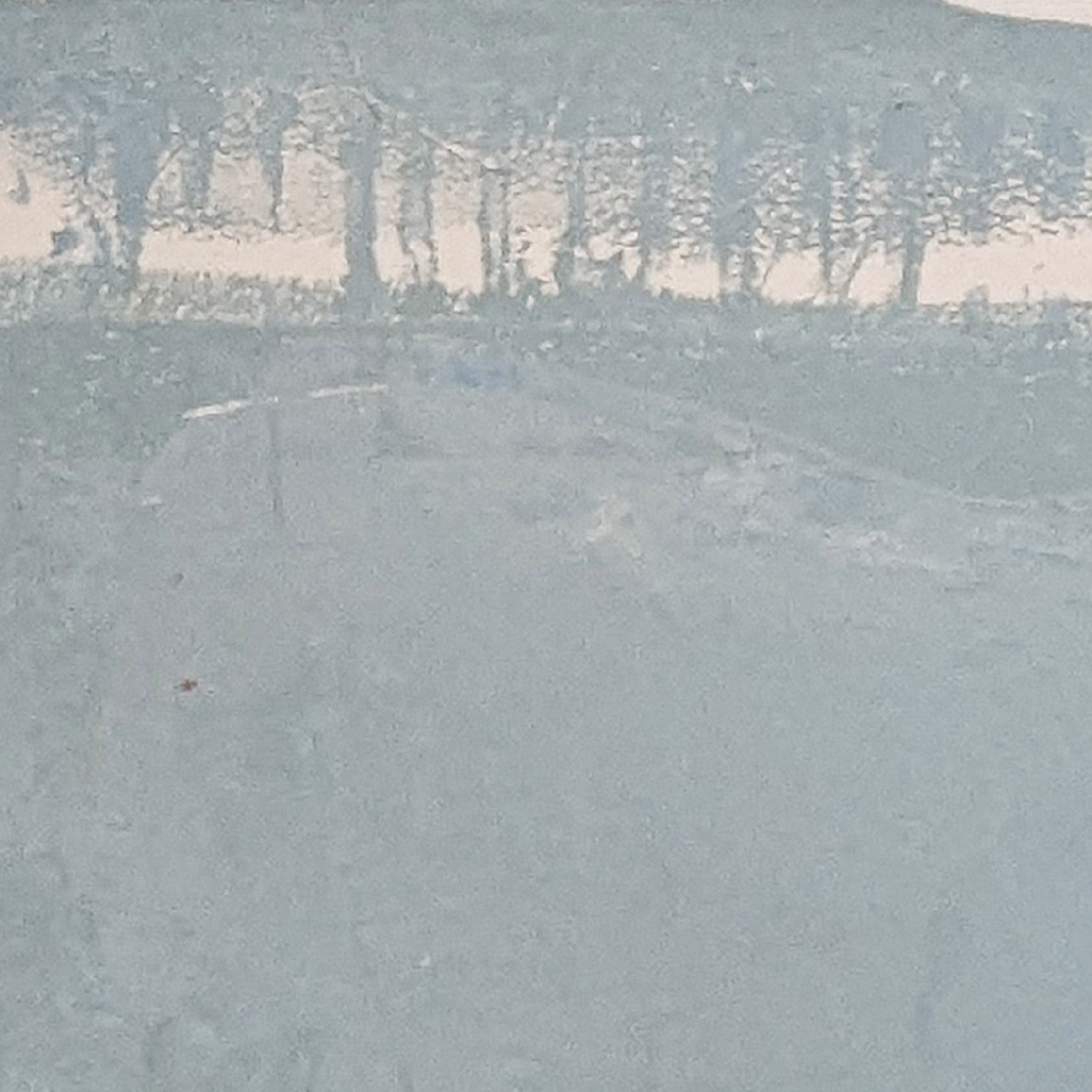 Close-up detail of Trace No. 05 showing soft blue, cream, and gray acrylic texture on paper