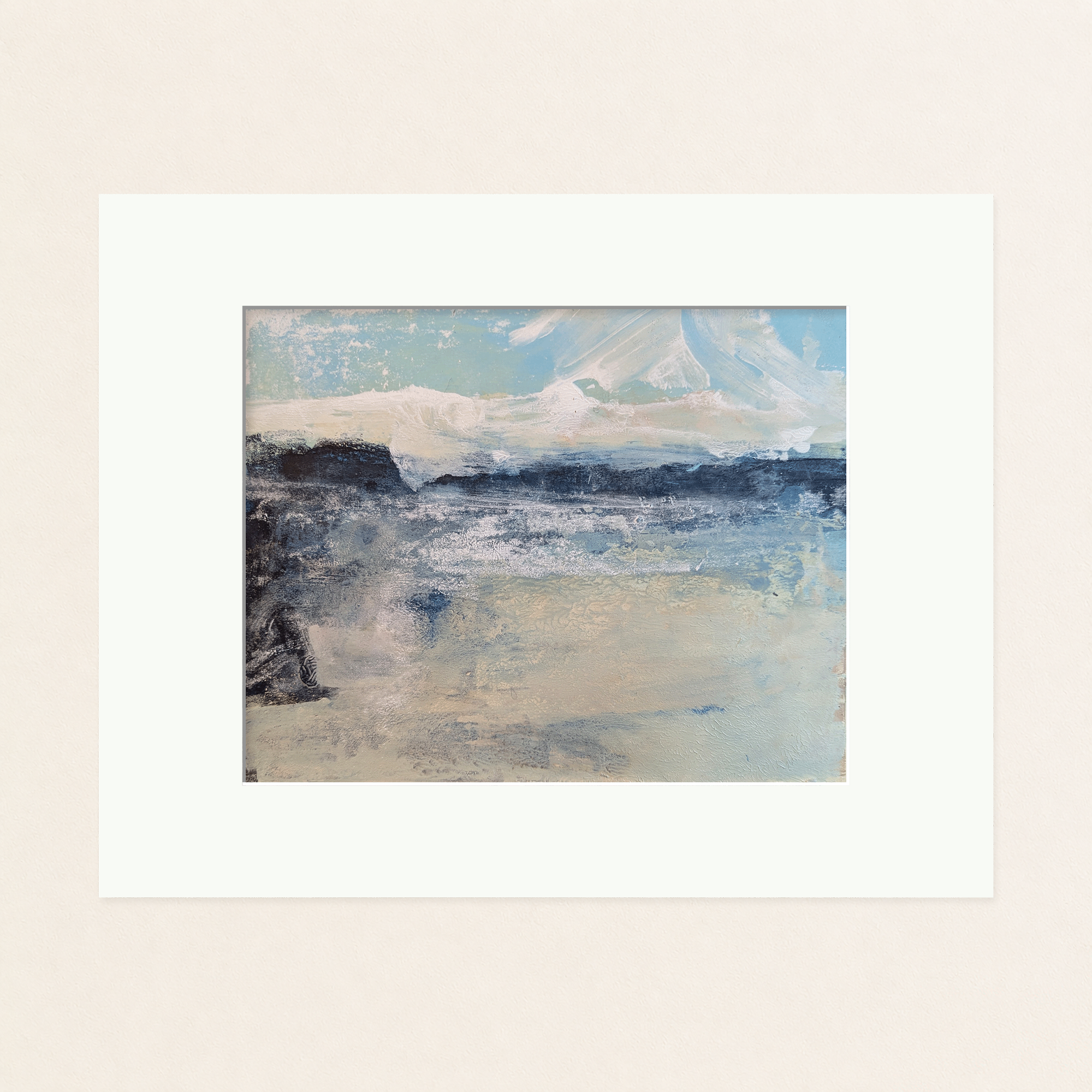 Trace No. 03 original acrylic on paper abstract artwork by Dean Sauls, shown matted on a neutral background