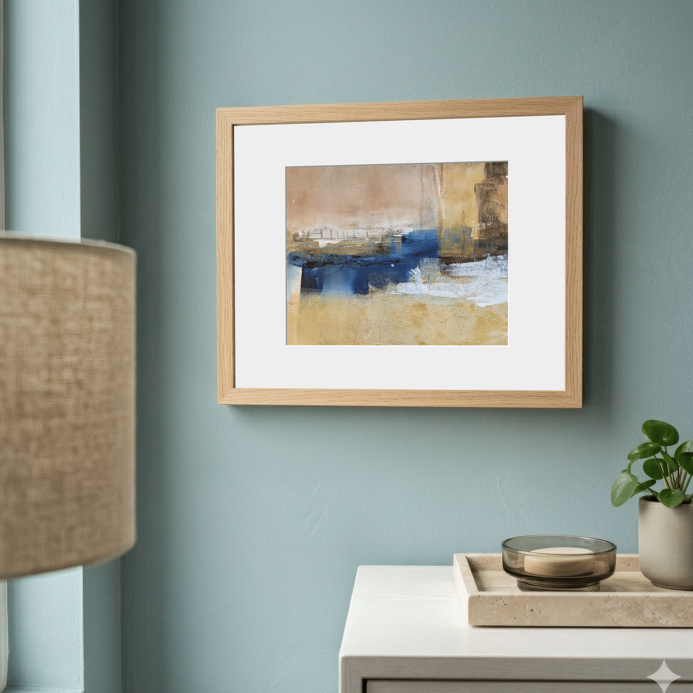 Trace No. 01 shown framed in a room mockup for scale and styling reference