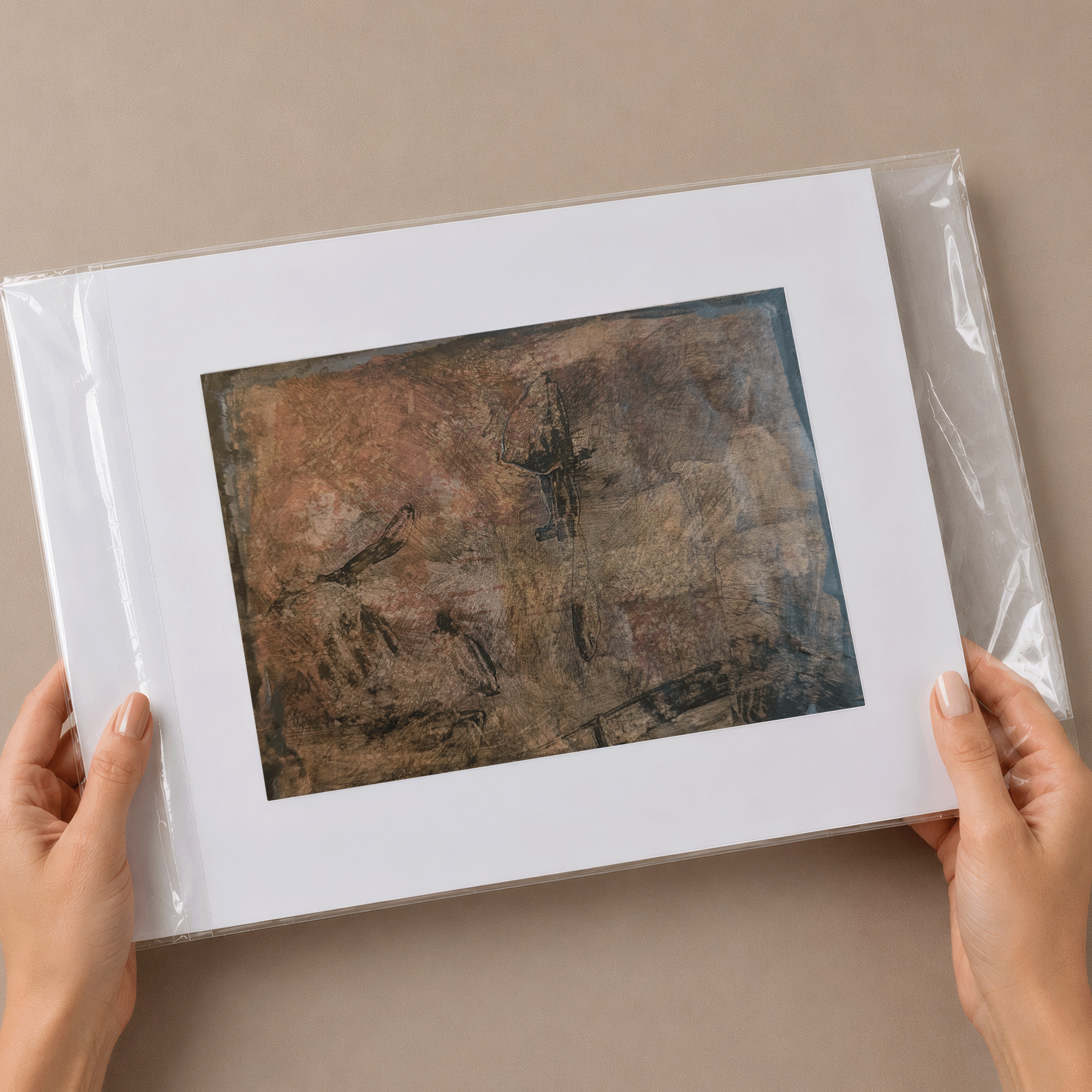 Trace No. 04 matted original artwork by Dean Sauls shown in protective clear sleeve
