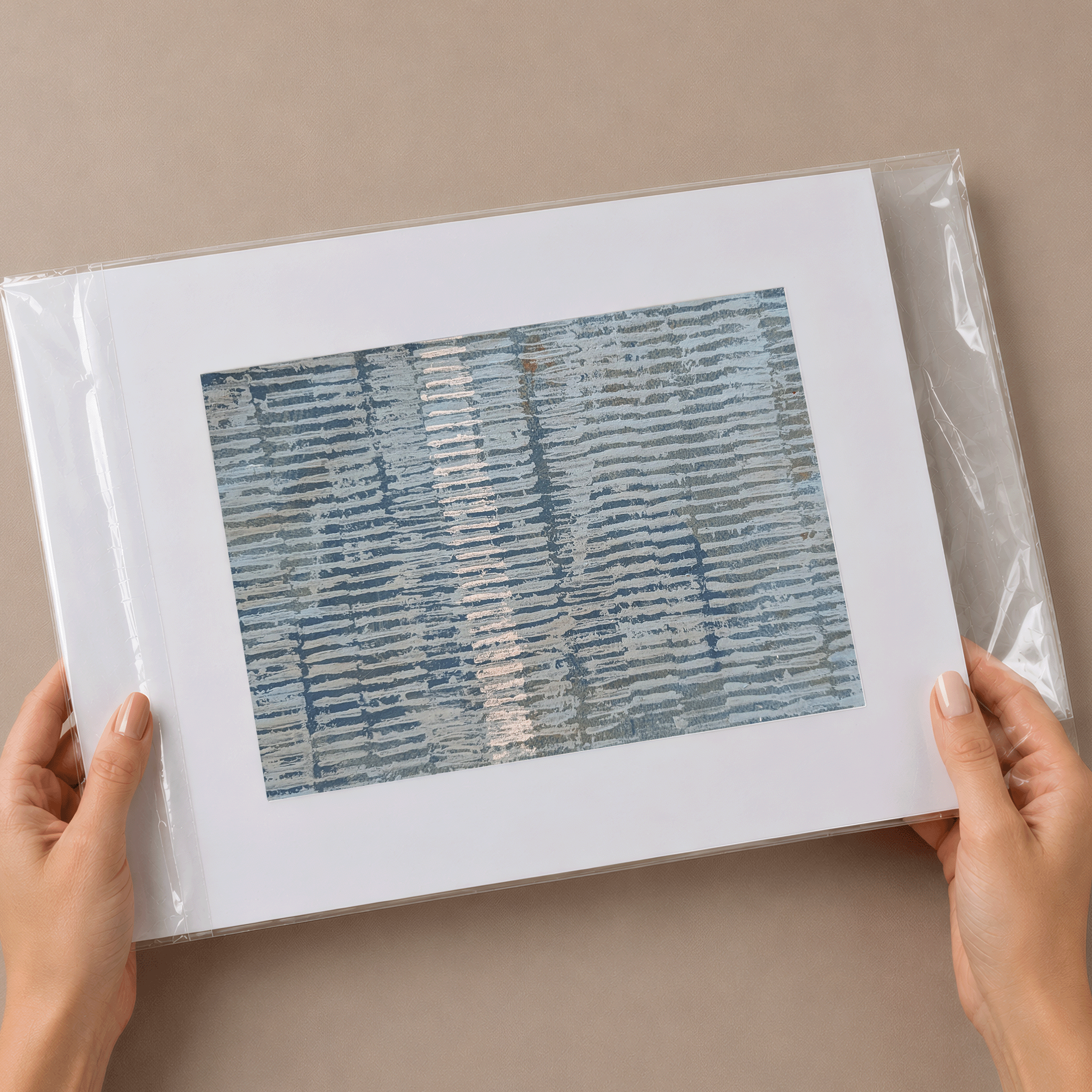 Trace No. 06 matted original artwork by Dean Sauls shown in protective clear sleeve