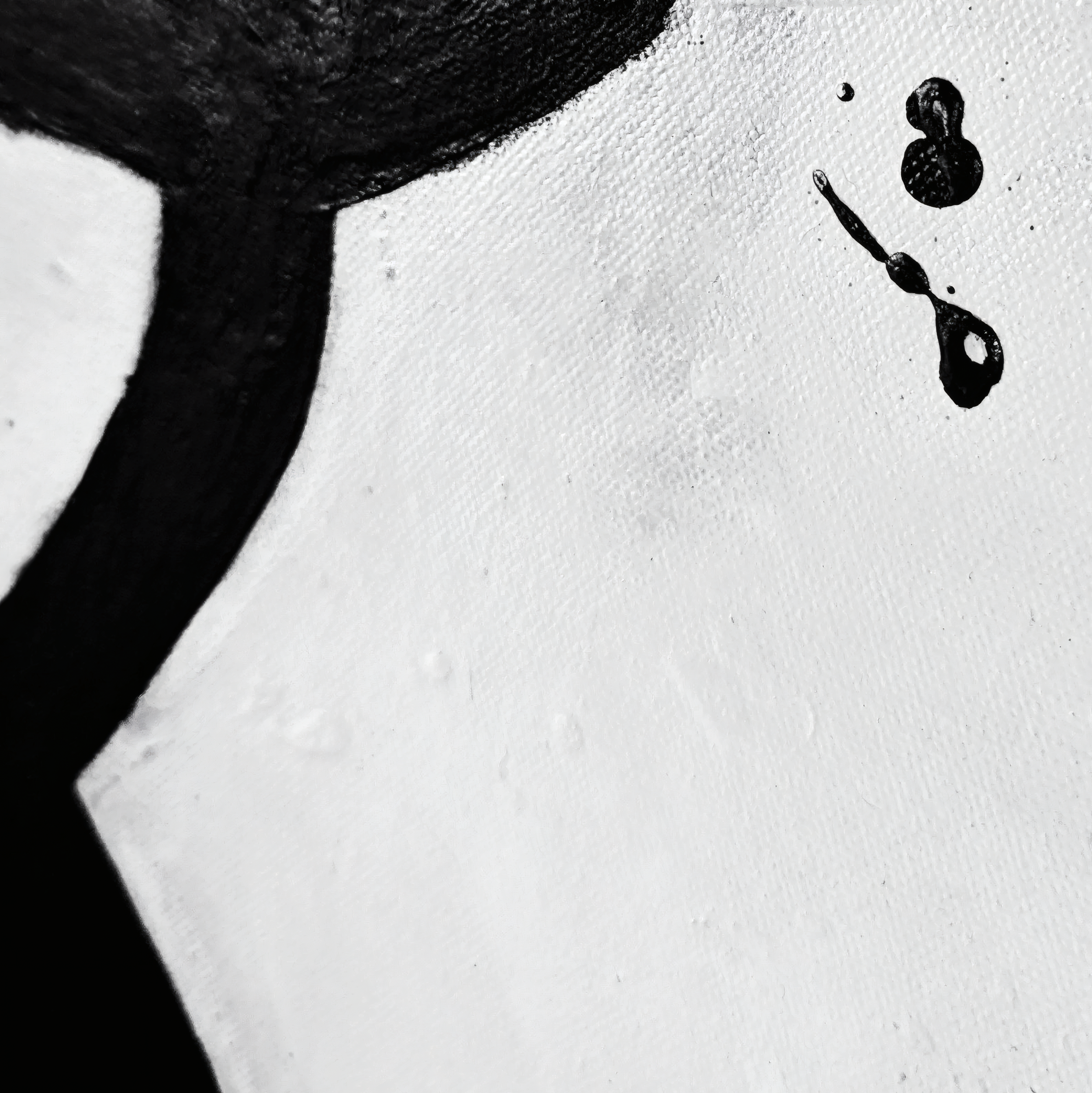 Close-up detail of Reset No. 04 | Dive Deep showing black acrylic paint, white canvas surface, texture, and gestural marks.