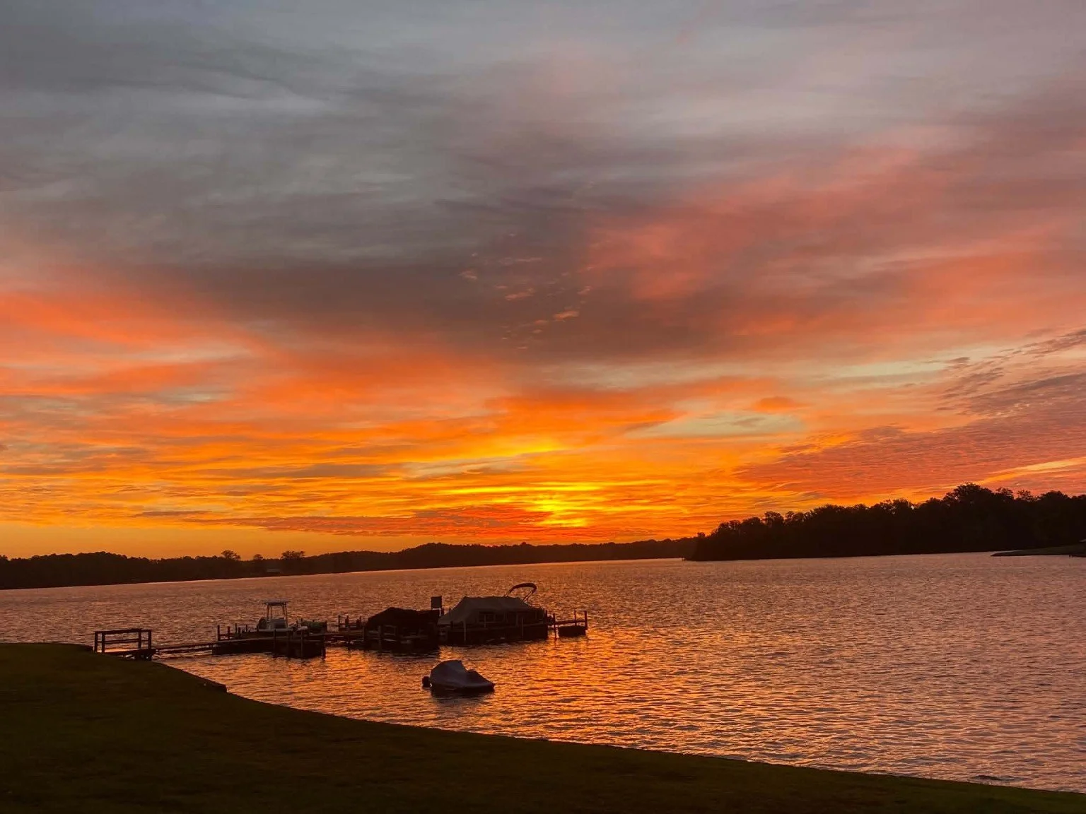 Vibrant sunset over Lake Greenwood from Pier 96