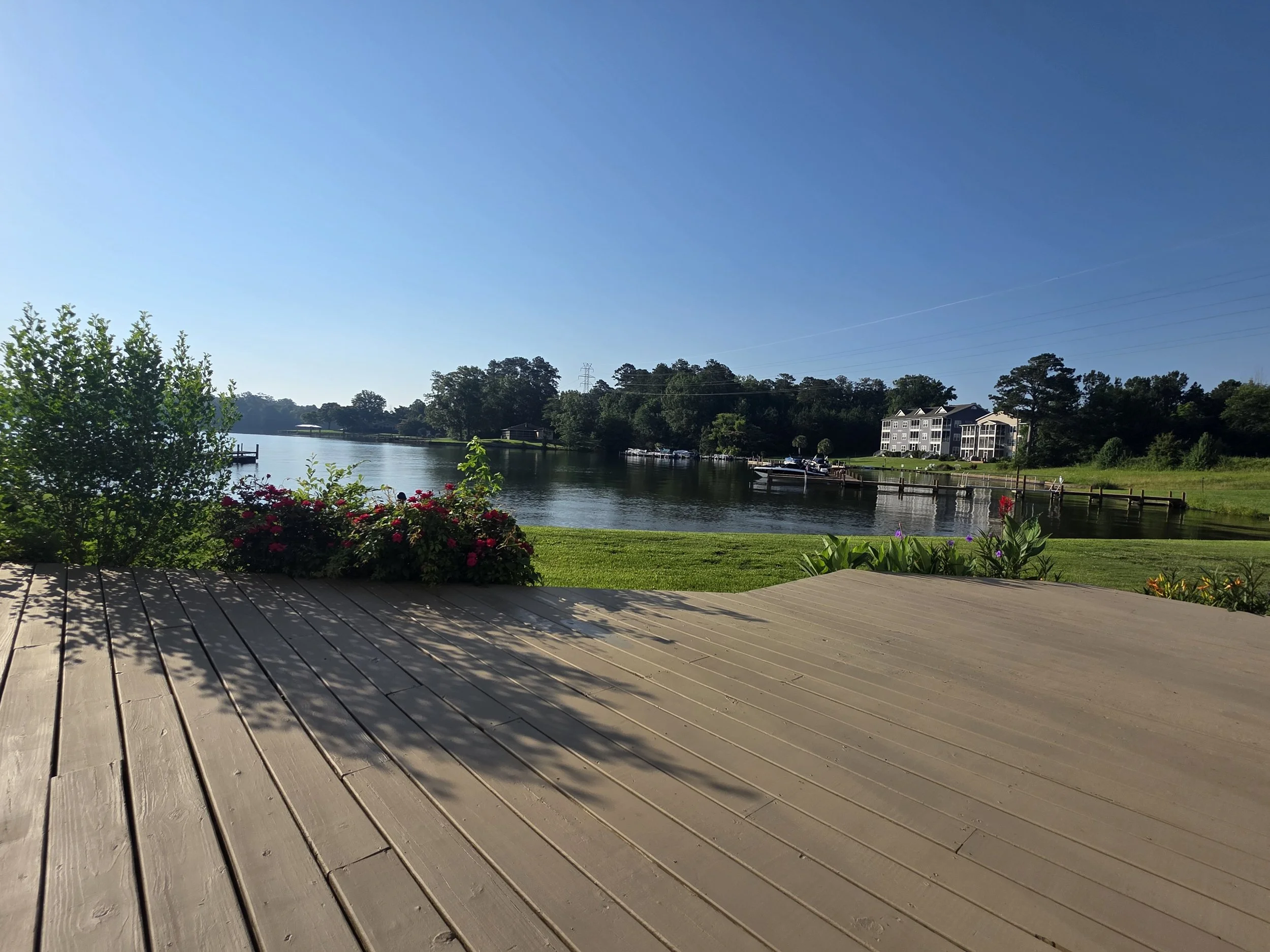 Private lakeside deck with peaceful views across Lake Greenwood from the townhouse.