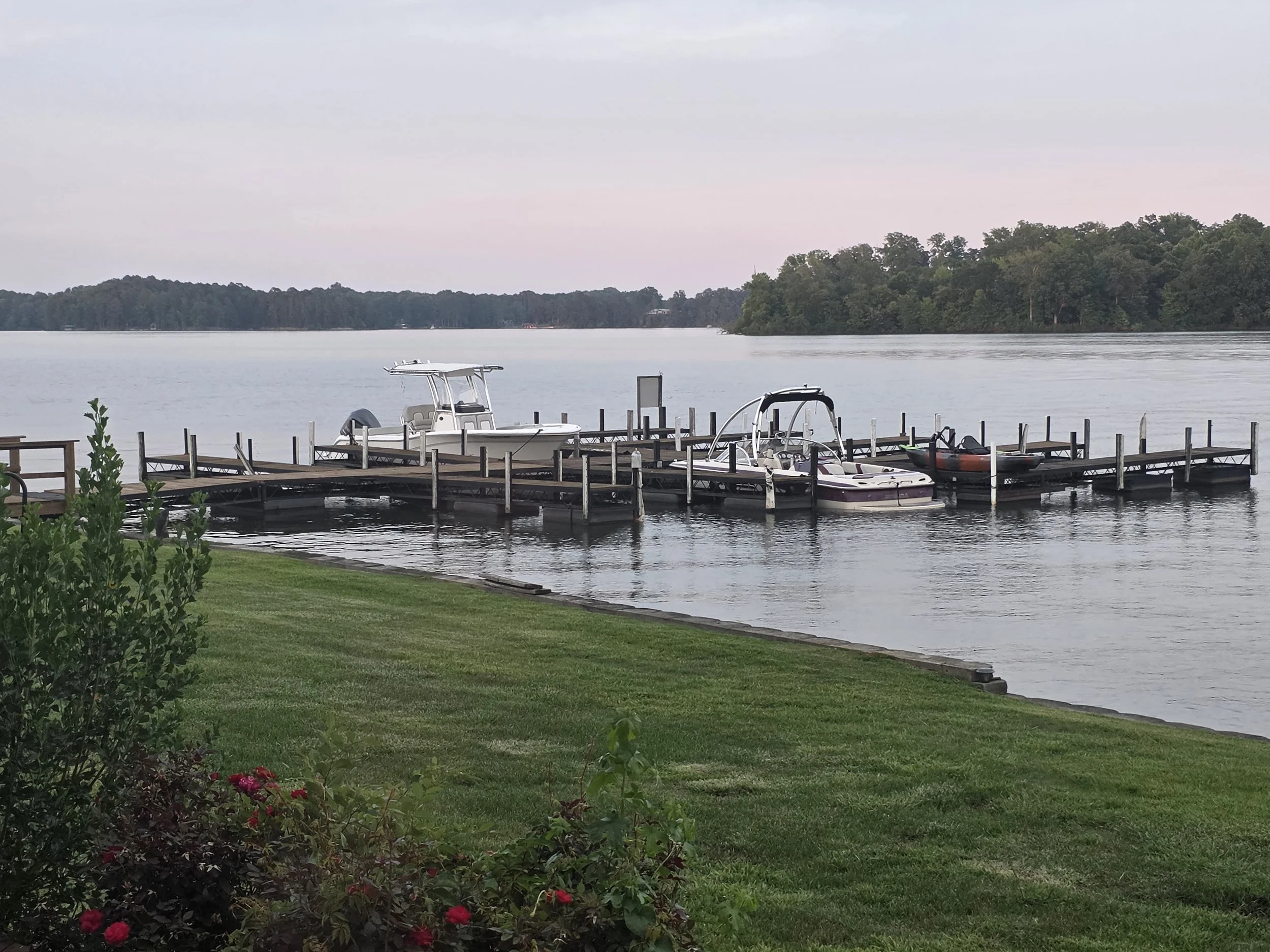 Boat docks and marina on Lake Greenwood just steps from the waterfront townhouse.