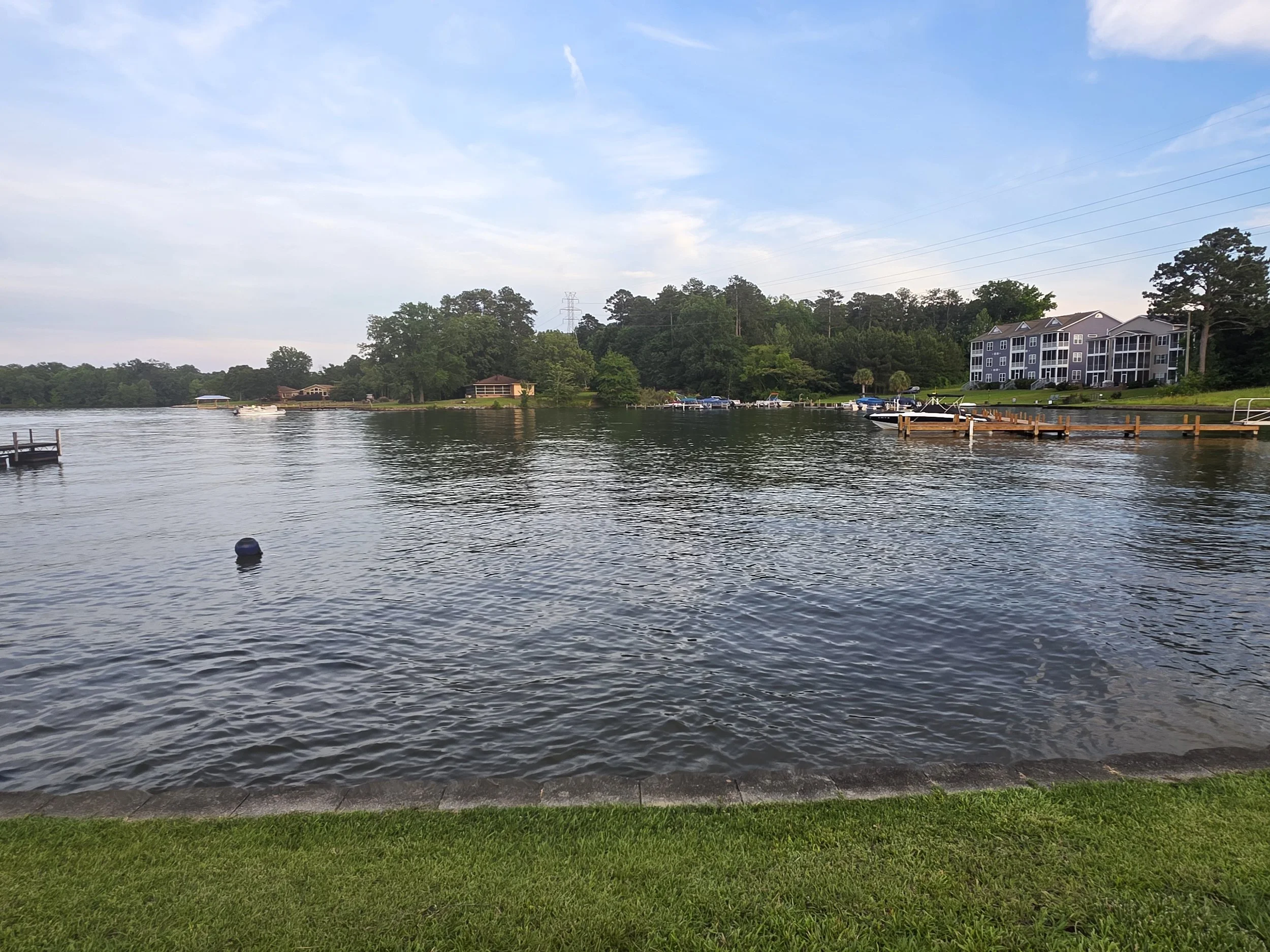 View across a quiet cove on Lake Greenwood from the waterfront townhouse community.