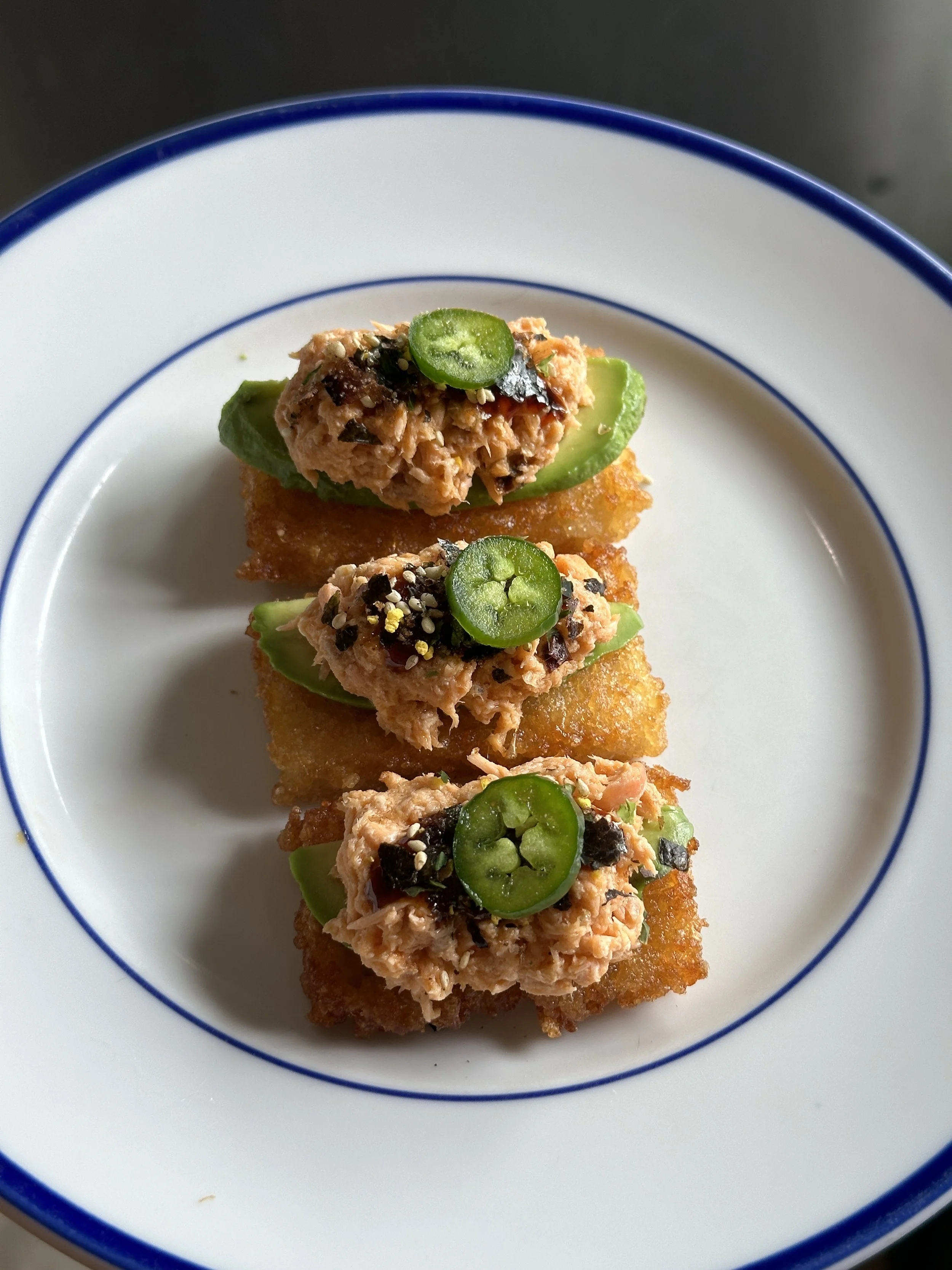 spicy salmon on crispy rice