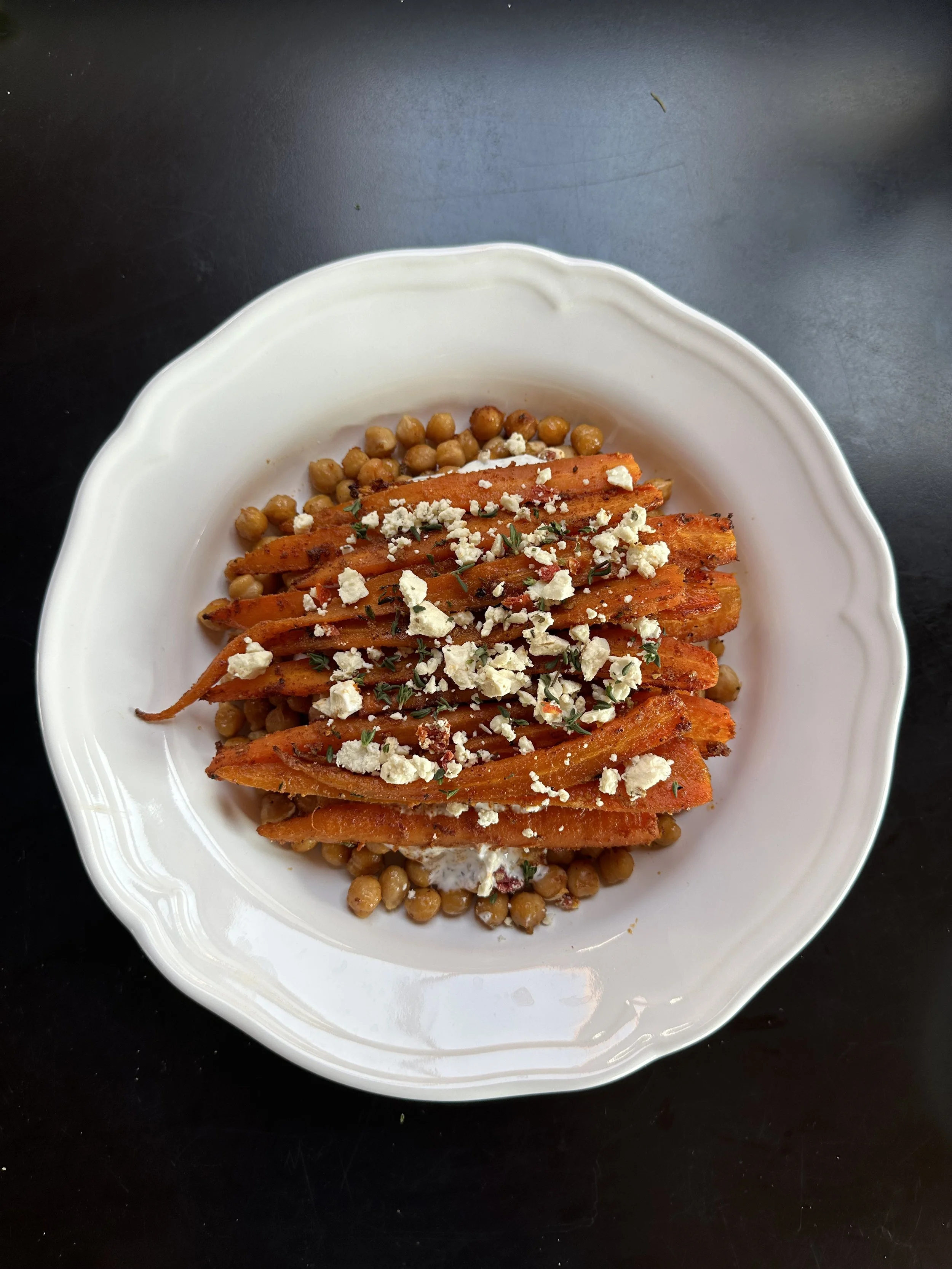 roasted carrots on chickpeas & labneh