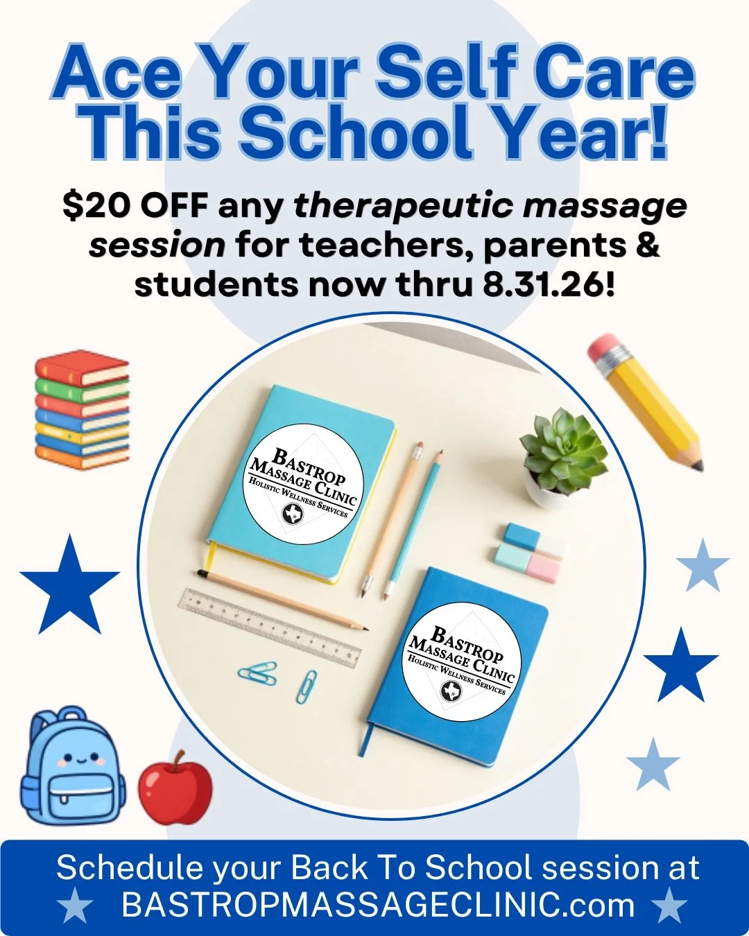 📚School supplies checked? Uniforms ready? Don&rsquo;t forget to cross the best item off your list: YOU. 🫵🏽😊❤️

🔗Link in bio to book or call 512.540.4151

bastroptx #bastropisd #bastroptexas #bastropmassage #backtoschooldiscount