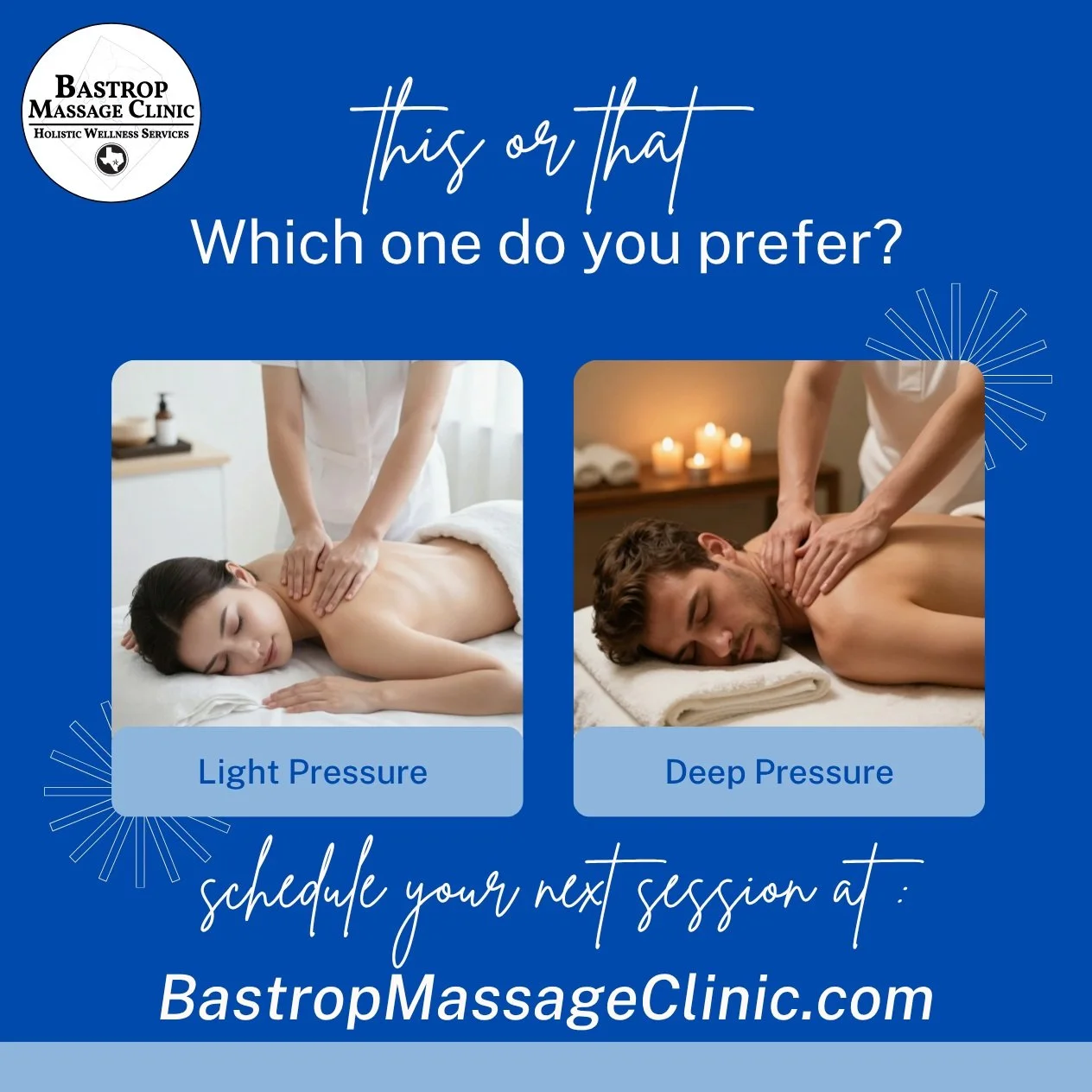 🤔Are you team Light Pressure or Deep Pressure? 

👇🏽Drop a comment below with your pressure preference for a chance to ✨win an extra 10 minutes on the table ✨during your next session with us!

🎉We&rsquo;ll randomly choose a winner Sunday, 8/2, so 