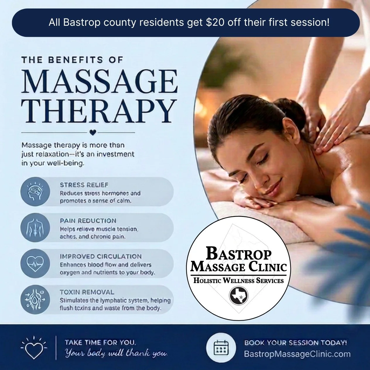 🤲Schedule your next therapeutic massage therapy session at BastropMassageClinic.com today! #bastroptx #bastroptexas #bastropmassage #bastropcounty #bastropmassageclinic