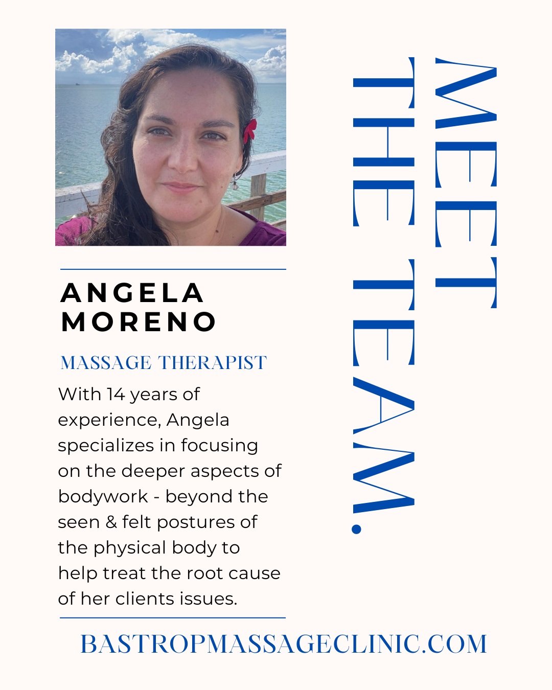 👋Meet Angela! 

🎊We are excited to welcome her to the BMC team as an experienced and very skilled LMT! 

💆🏽&zwj;♀️Professional Bio: 
Angela brings over 14 years of restorative, custom tailored bodywork experience to BMC! Angela is a master of cre