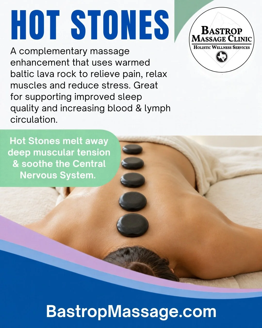 🍂 AUTUMN SPECIAL AT BASTROP MASSAGE CLINIC 🍂

😌As the weather cools down, melt the stress away! For a limited time this season, buy any 60-minute massage and receive a ✨FREE Hot Stone Therapy ✨upgrade (normally a premium enhancement!).

♨️Our warm