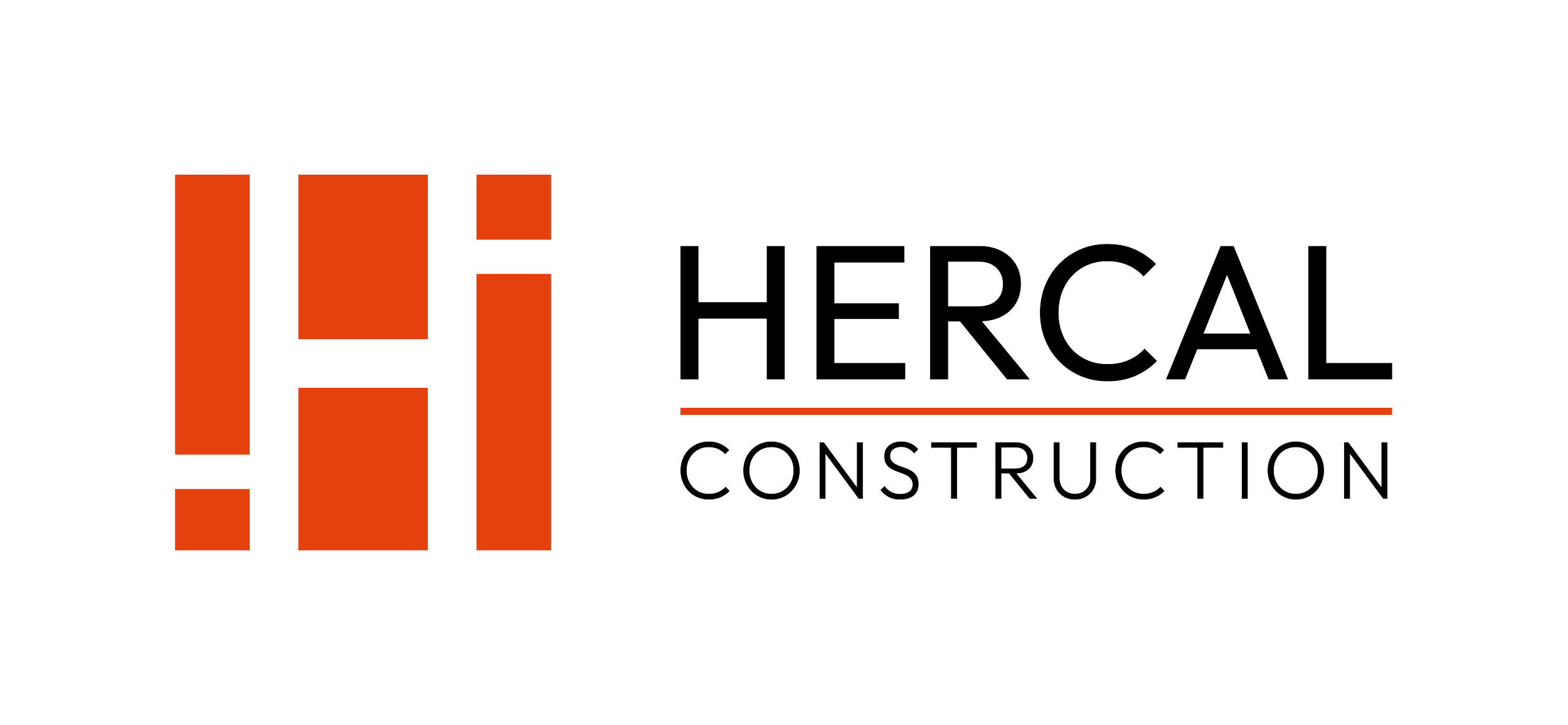 Logo for HerCal Construction featuring a stylized red letter H and the text 'HerCal Construction' in black.