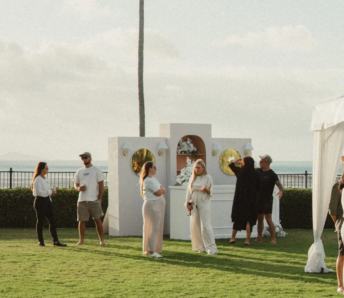 Luxury event hire and bar styling in Airlie Beach and the Whitsundays by Salt & Silk Collective, featuring coastal furniture hire, statement bars and celebration styling.