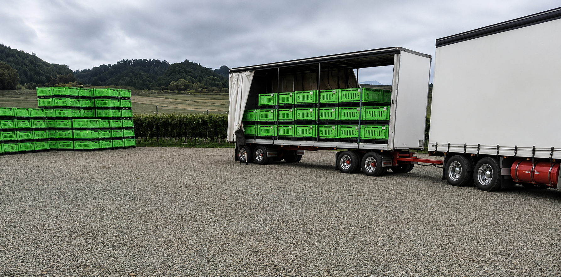 kiwifruit harvest, trucks loaded with kiwifruit, gisborne and Te Puke