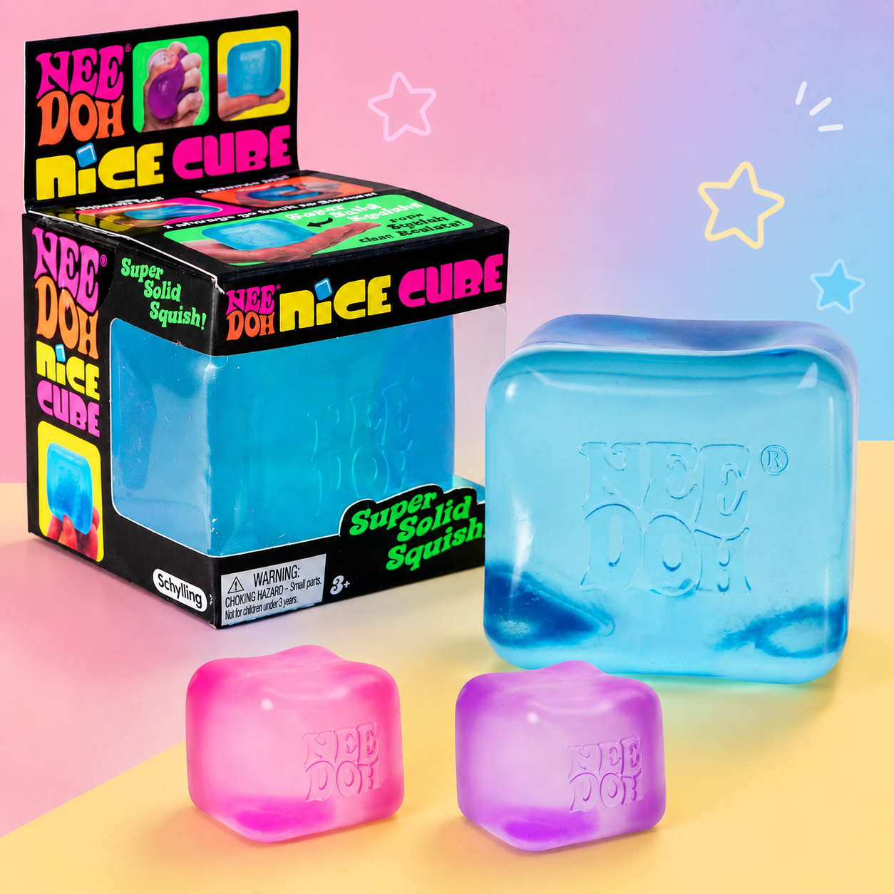 Authentic Blue NeeDoh Nice Cube fidget toy for stress relief and sensory play, available at Squishytopia.ca.