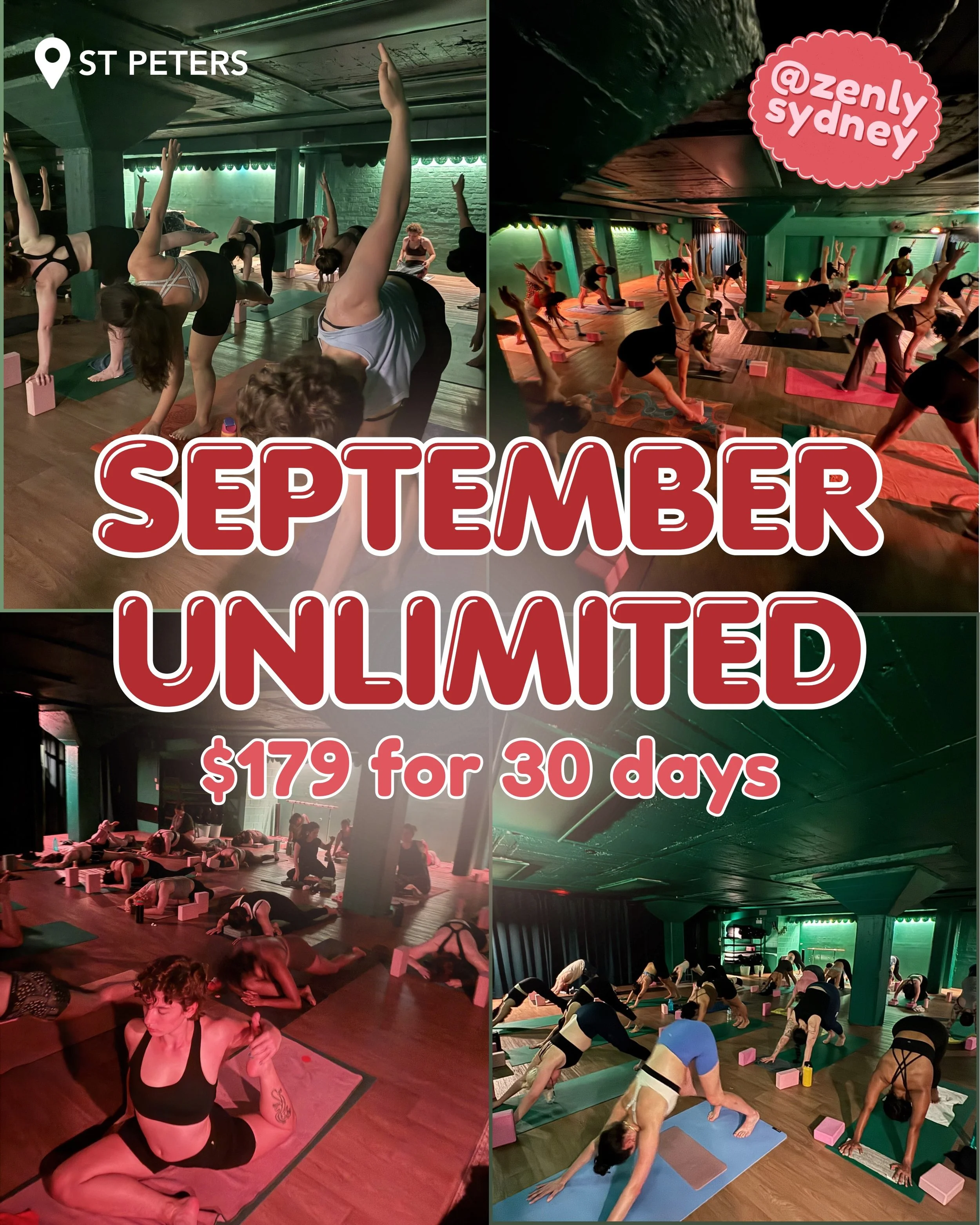 Here we go! @zenlysydney in St Peter&rsquo;s is giving you a month of unlimited classes for $179 -starting Tuesday!!

What happens when you commit to showing up in community, on the mat, consistently, for a whole month?! More regulation, energy, joy 