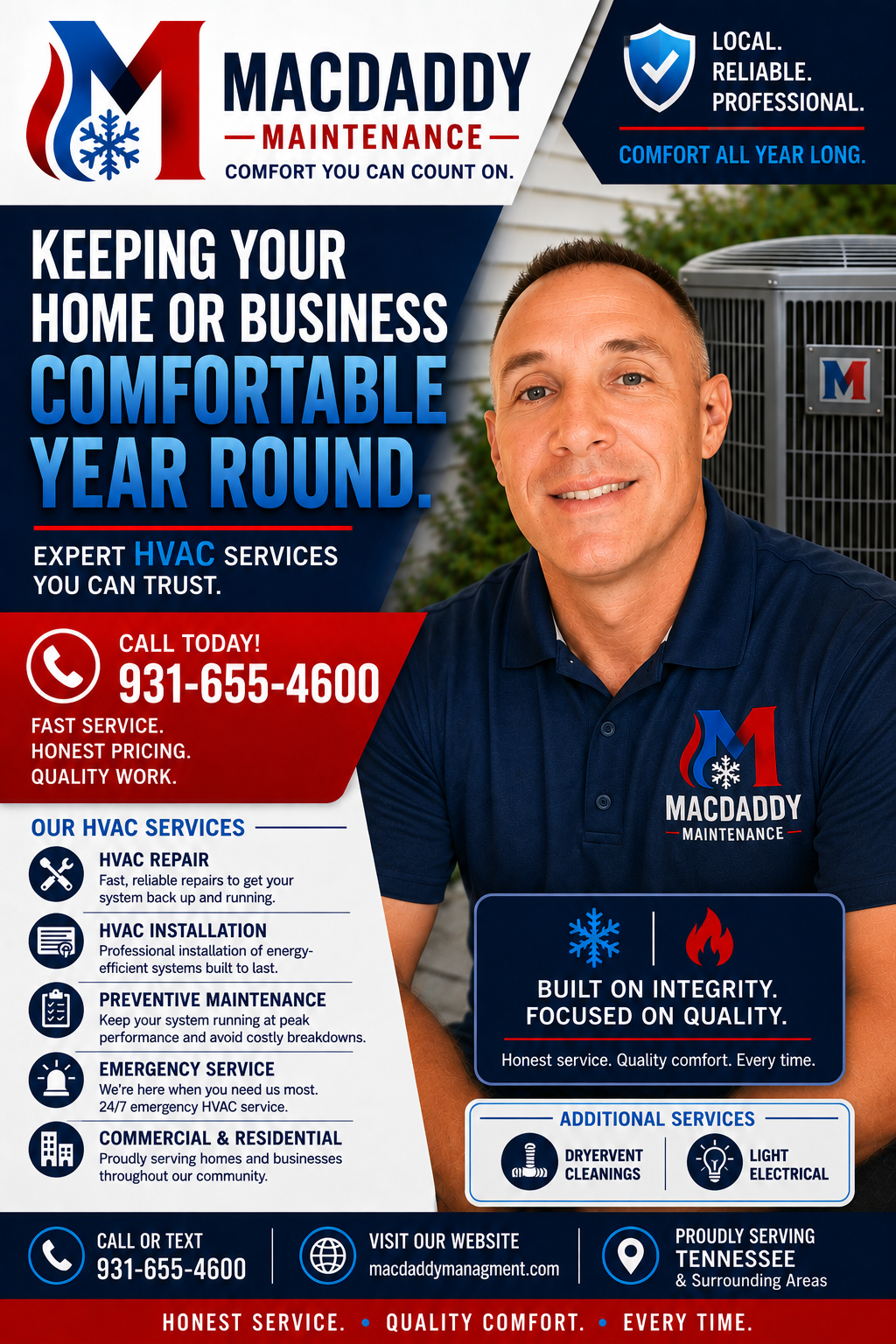 MacDaddy Maintenance HVAC contractor serving Lewisburg Tennessee