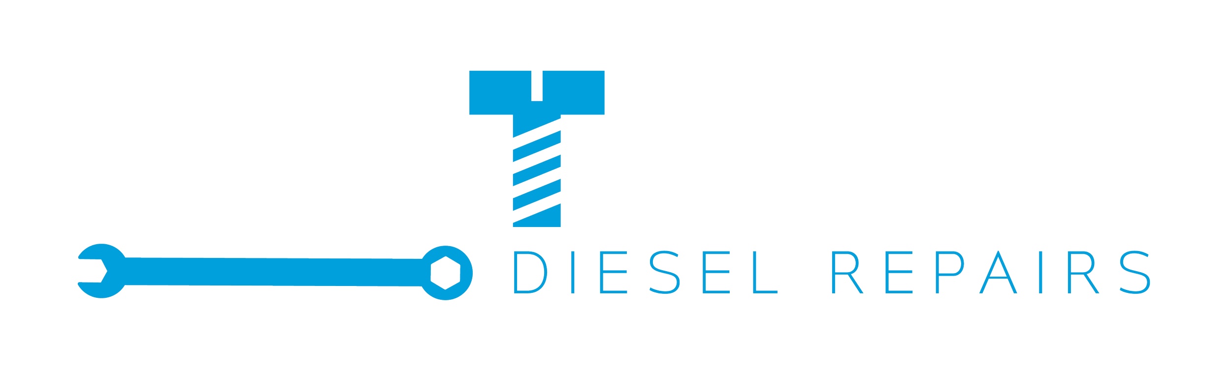 Logo for Just Heed Diesel Repairs featuring a blue wrench integrated into the text.