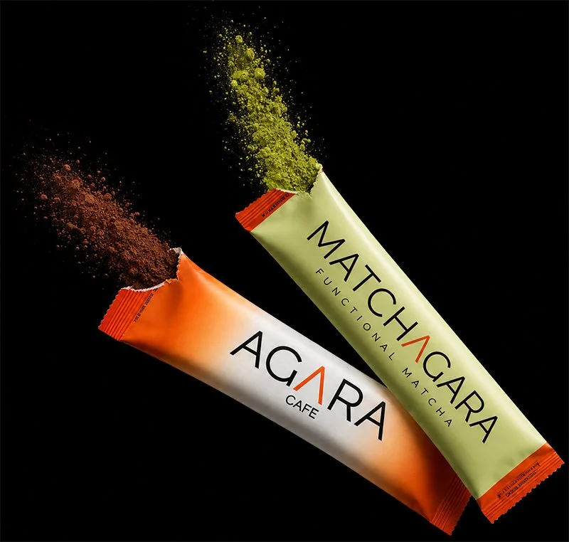 Two travel packets for Agara and Matchagara from Agara Living functional coffee