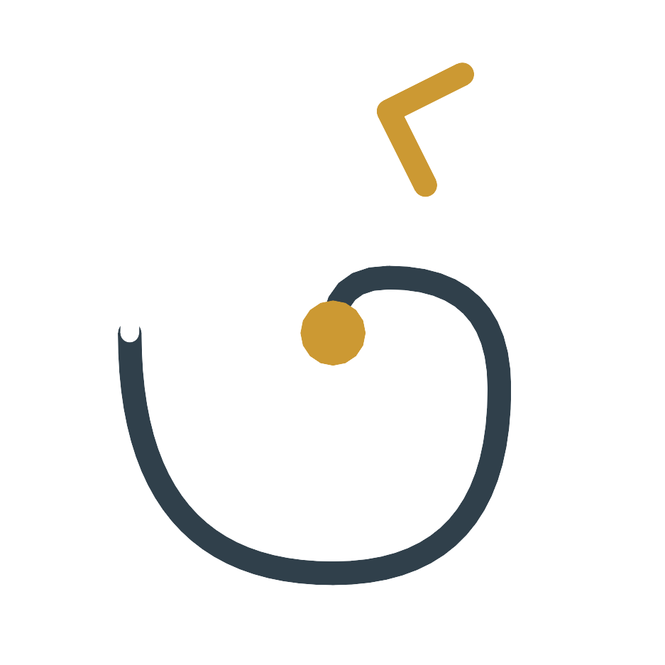 Stylized number six with a combination of navy, white, and gold colors.