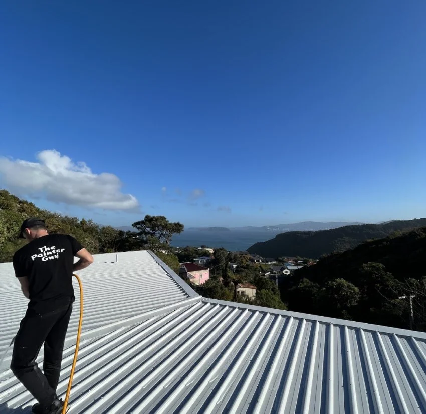 pressure washing steel roof before spray painting
