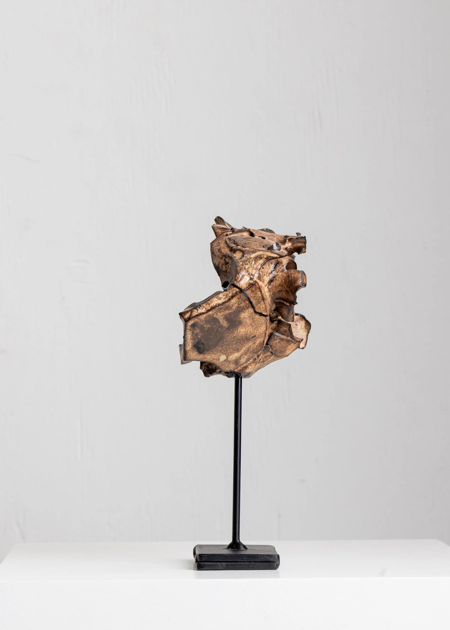 Marrow (IM012), one-of-a-kind ceramic impact study sculpture by Brendan Bishop, Grip Fast Studio, Omaha — full view.