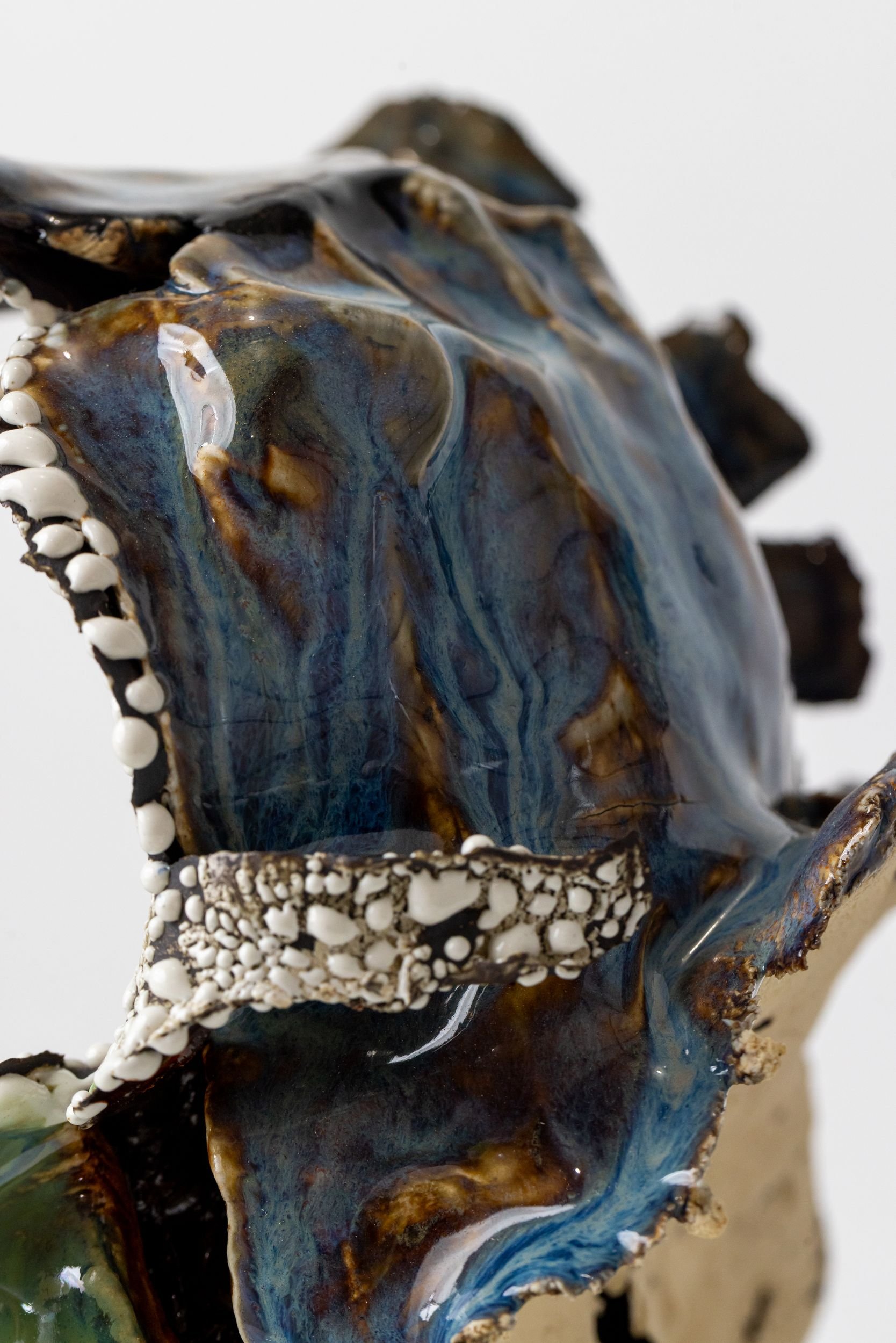 Playa Carbon (IM011) — detail view 3   ·   Description: Playa Carbon (IM011), one-of-a-kind ceramic impact study sculpture by Brendan Bishop, Grip Fast Studio, Omaha — detail view 3.