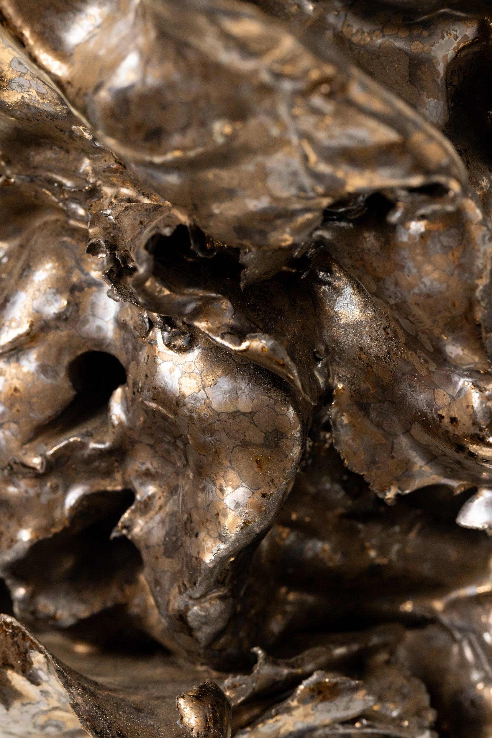 Rush (IM016) — detail view 1   ·   Description: Rush (IM016), one-of-a-kind ceramic impact study sculpture by Brendan Bishop, Grip Fast Studio, Omaha — detail view 1.