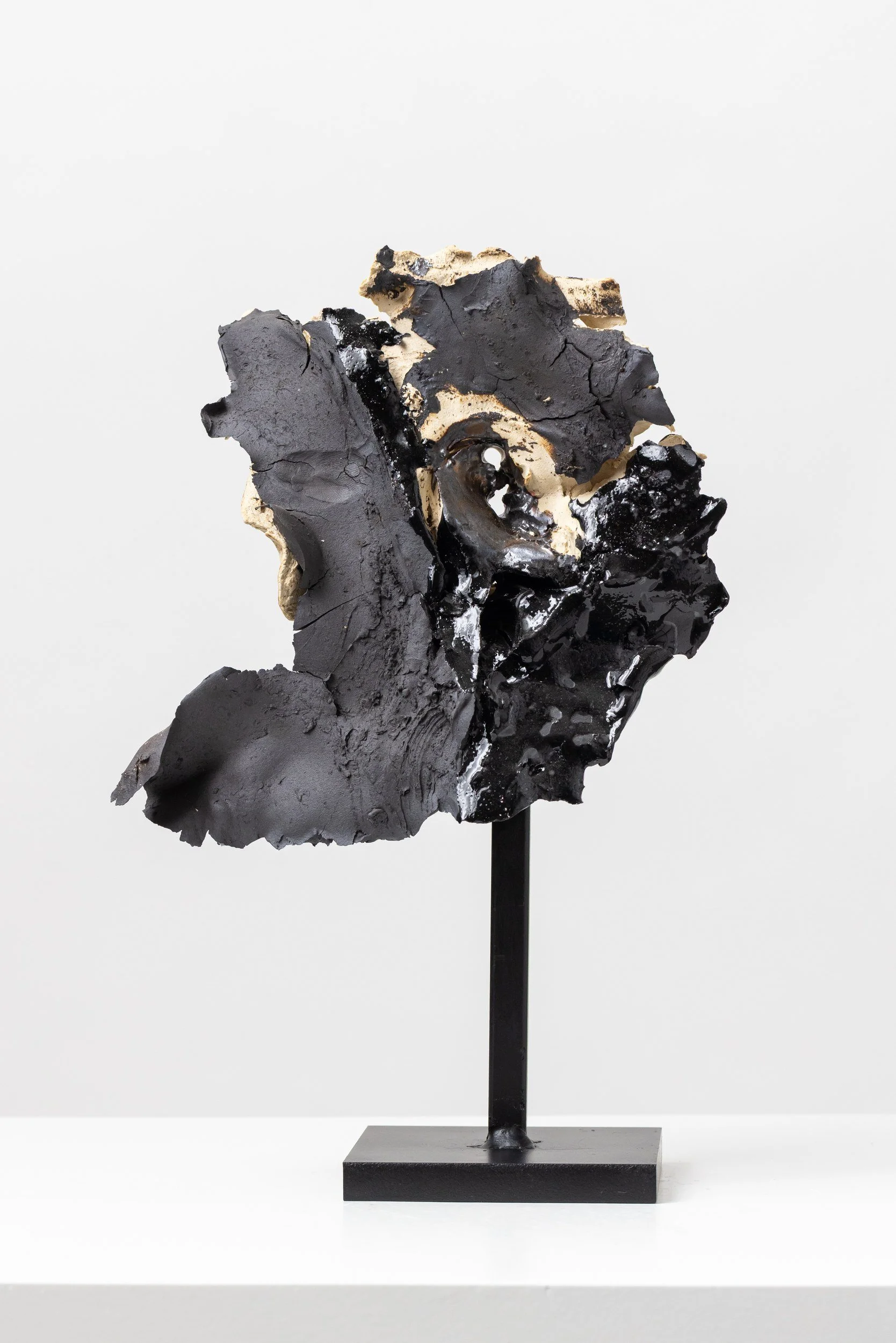 Black Lung (IM026), one-of-a-kind ceramic impact study sculpture by Brendan Bishop, Grip Fast Studio, Omaha — full view.