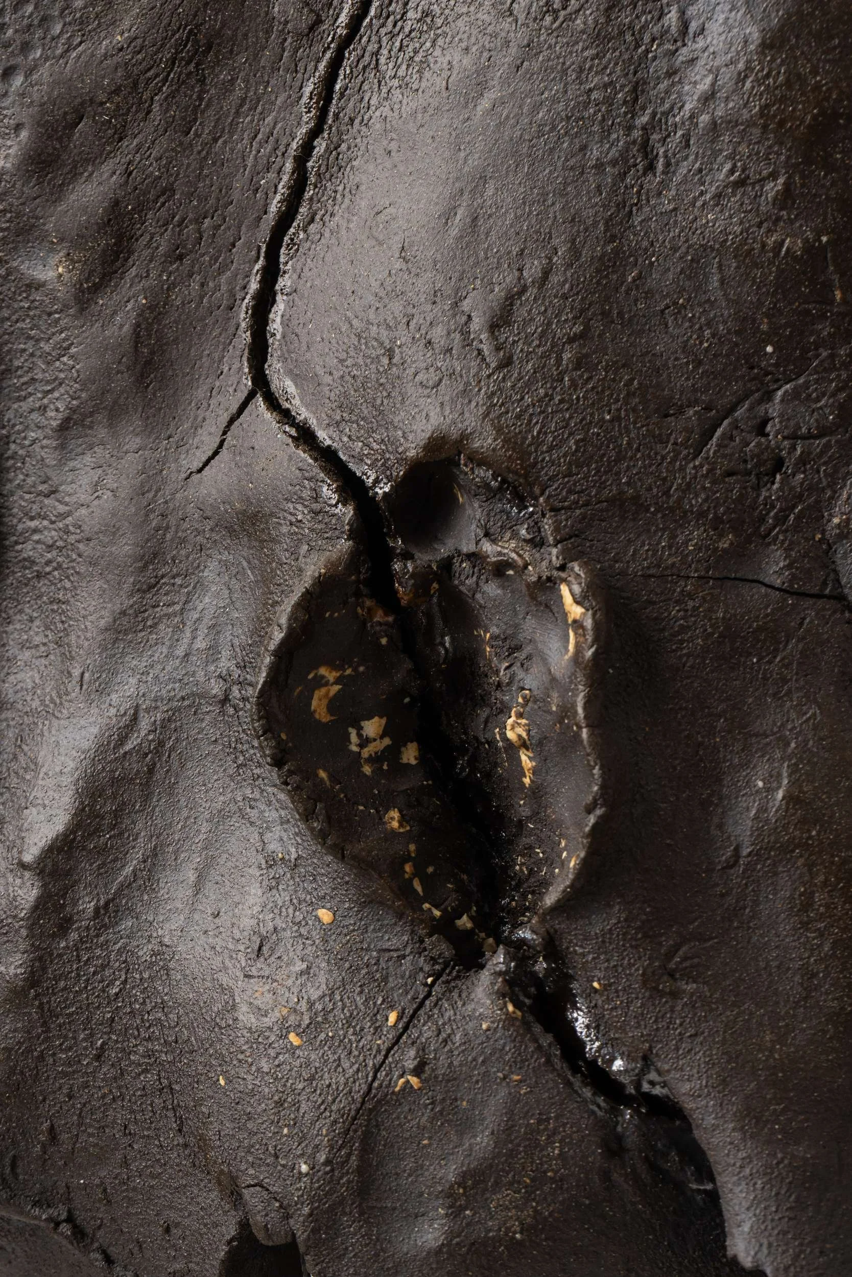 Raw (IM014) — detail view 1   ·   Description: Raw (IM014), one-of-a-kind ceramic impact study sculpture by Brendan Bishop, Grip Fast Studio, Omaha — detail view 1.