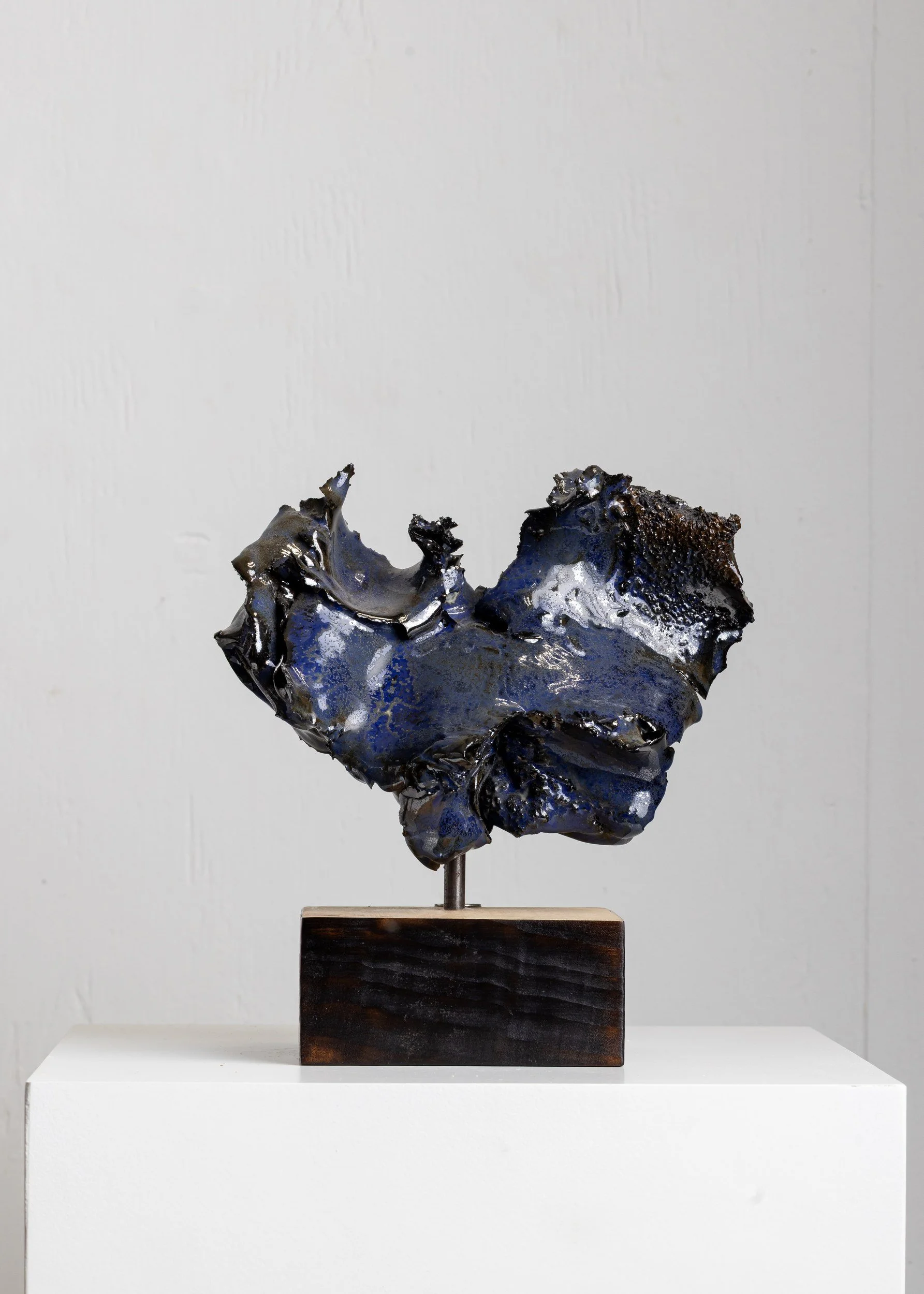 Galaxy Baby No. 2 (IM021), one-of-a-kind ceramic impact study sculpture by Brendan Bishop, Grip Fast Studio, Omaha — full view.