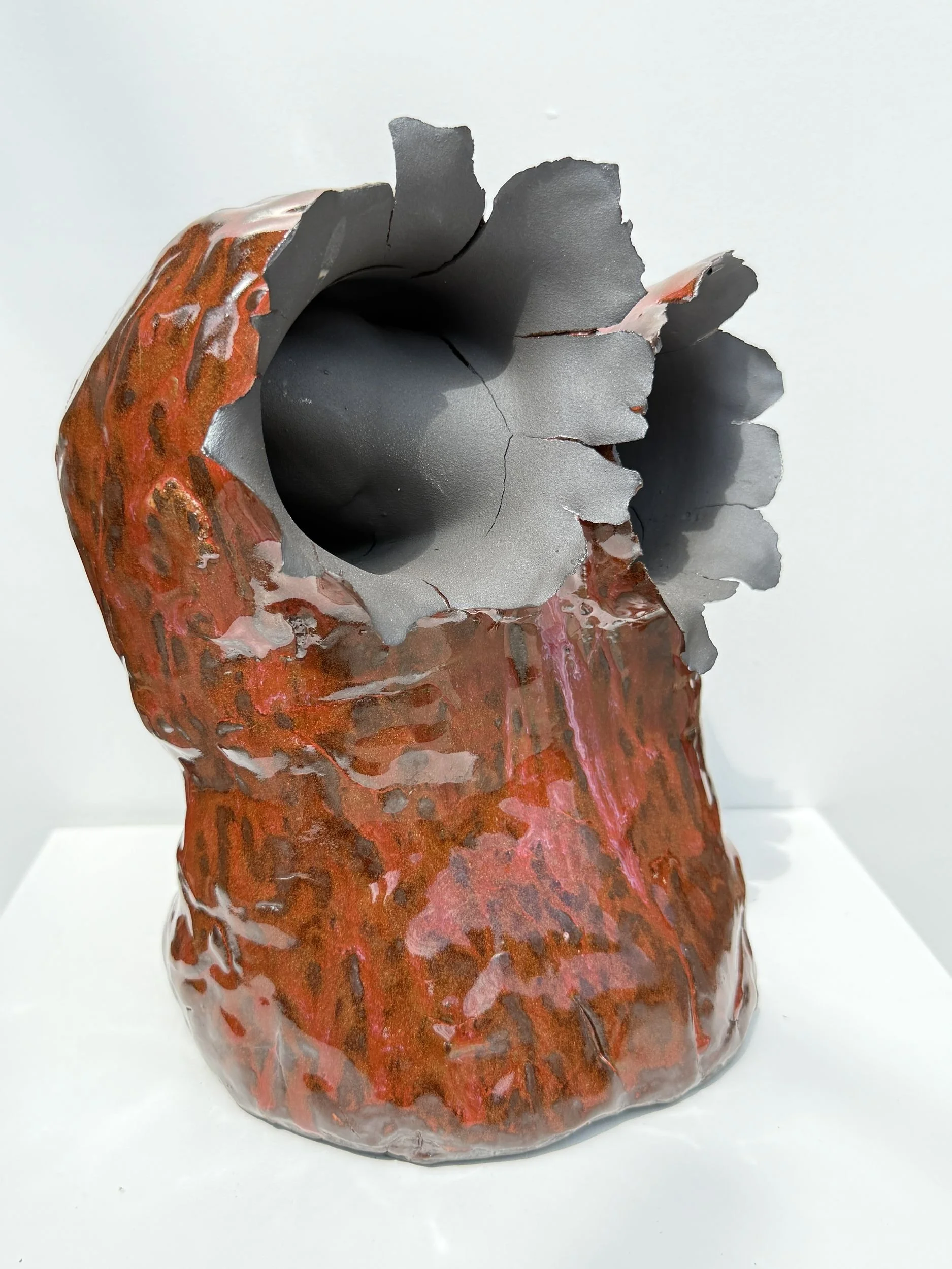 Licks (IM004) — detail view 4   ·   Description: Licks (IM004), one-of-a-kind ceramic impact study sculpture by Brendan Bishop, Grip Fast Studio, Omaha — detail view 4.