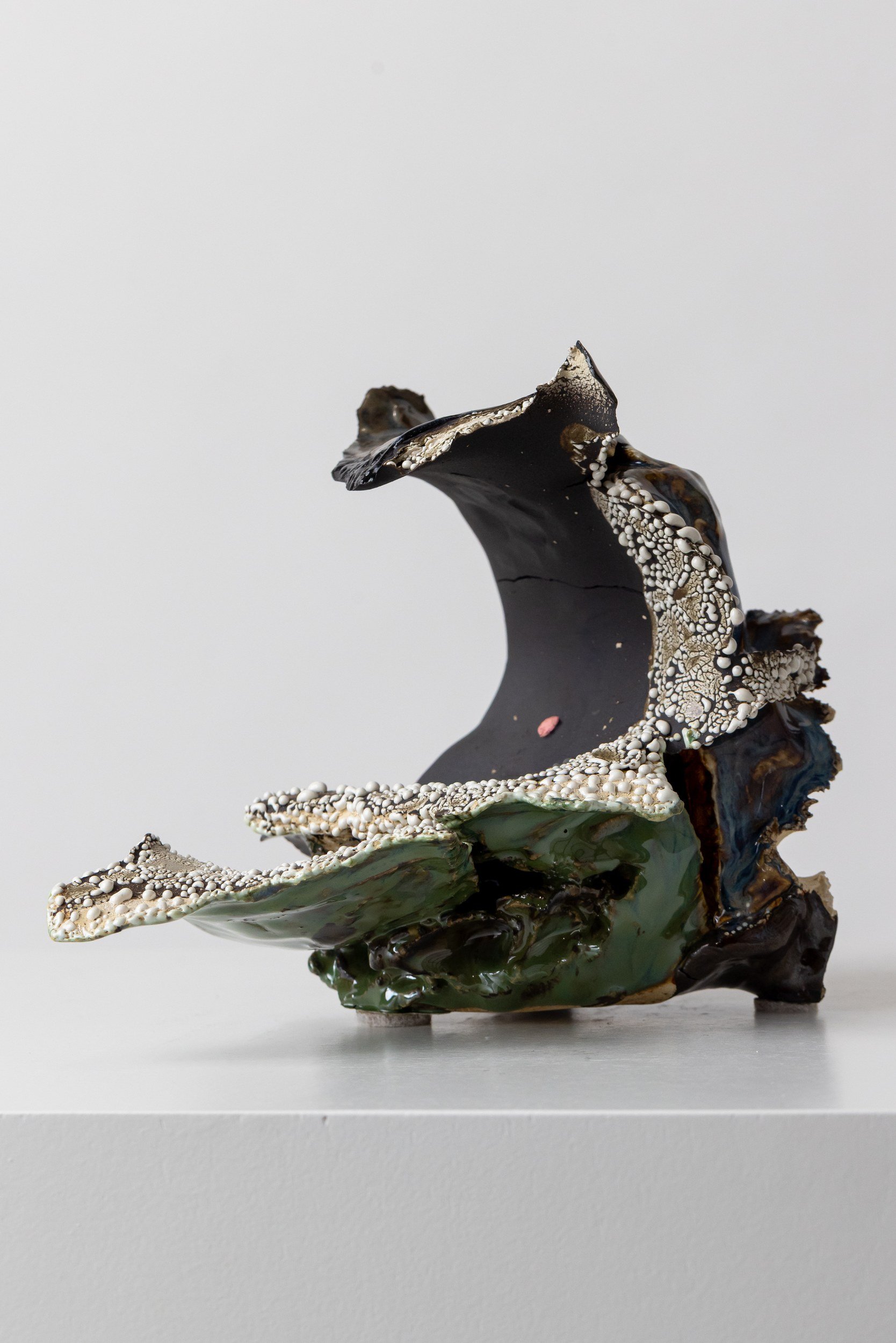 Playa Carbon (IM011), one-of-a-kind ceramic impact study sculpture by Brendan Bishop, Grip Fast Studio, Omaha — full view.