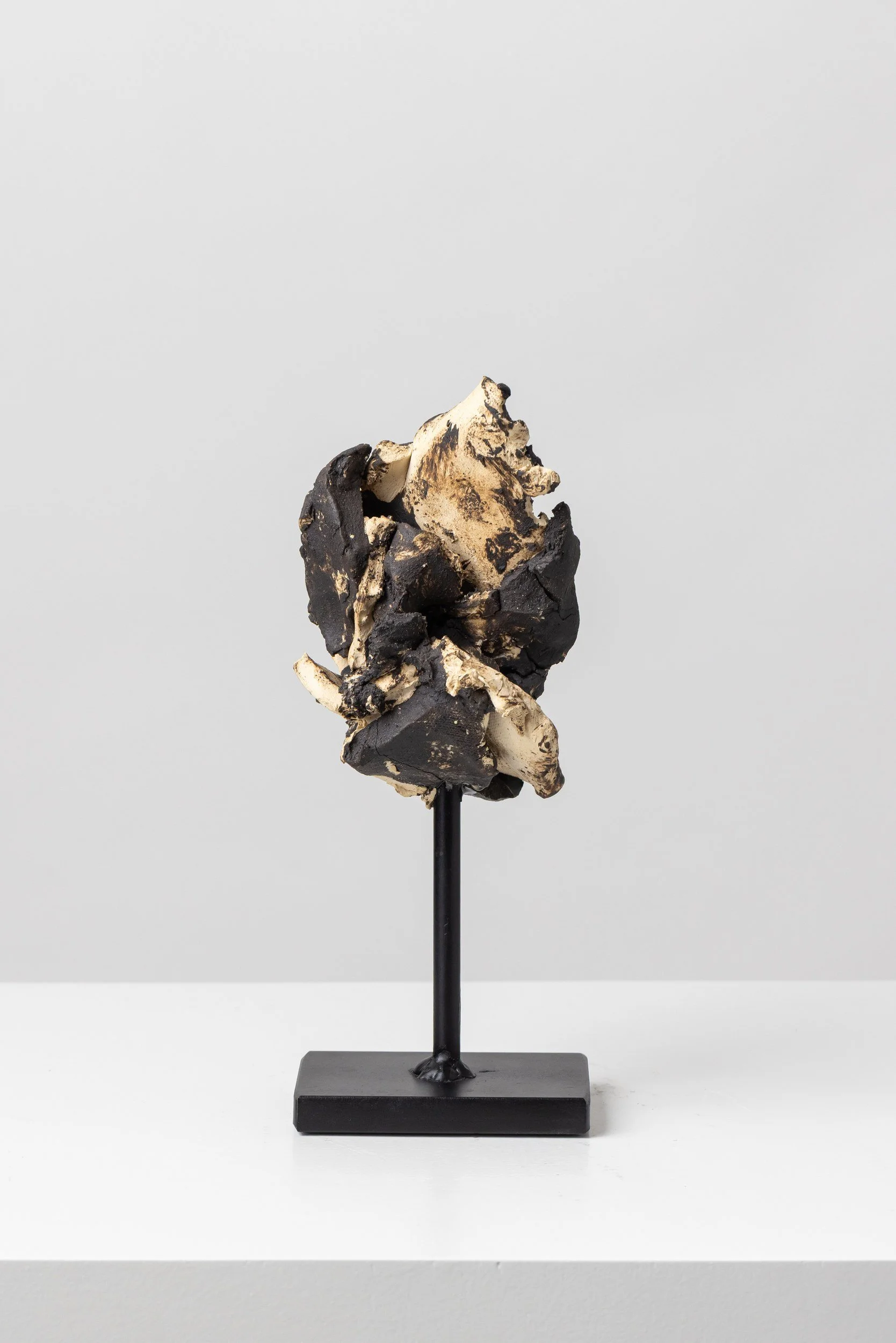 Face No. 3 (IM008), one-of-a-kind ceramic impact study sculpture by Brendan Bishop, Grip Fast Studio, Omaha — full view.