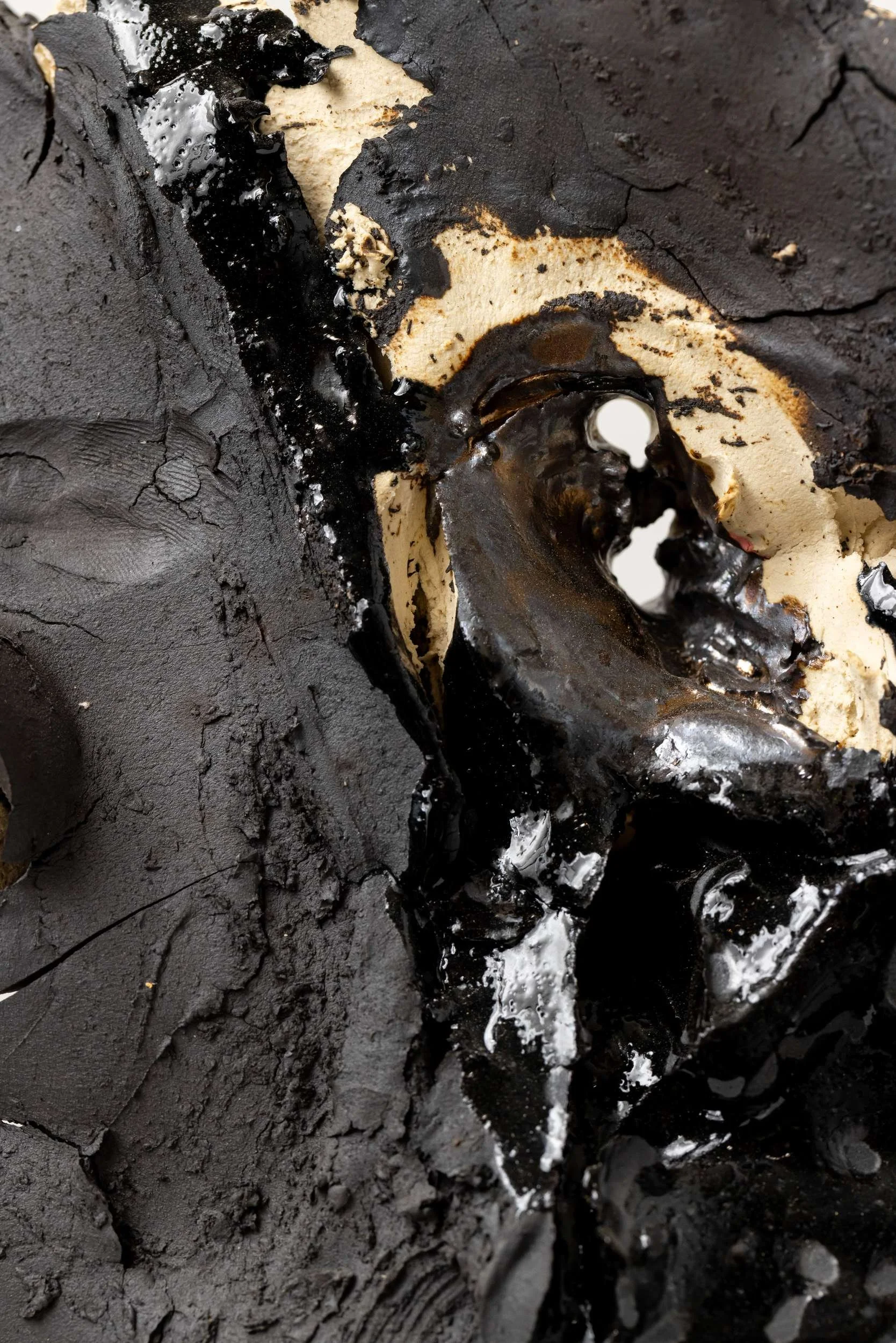 Black Lung (IM026), one-of-a-kind ceramic impact study sculpture by Brendan Bishop, Grip Fast Studio, Omaha — detail view 1.