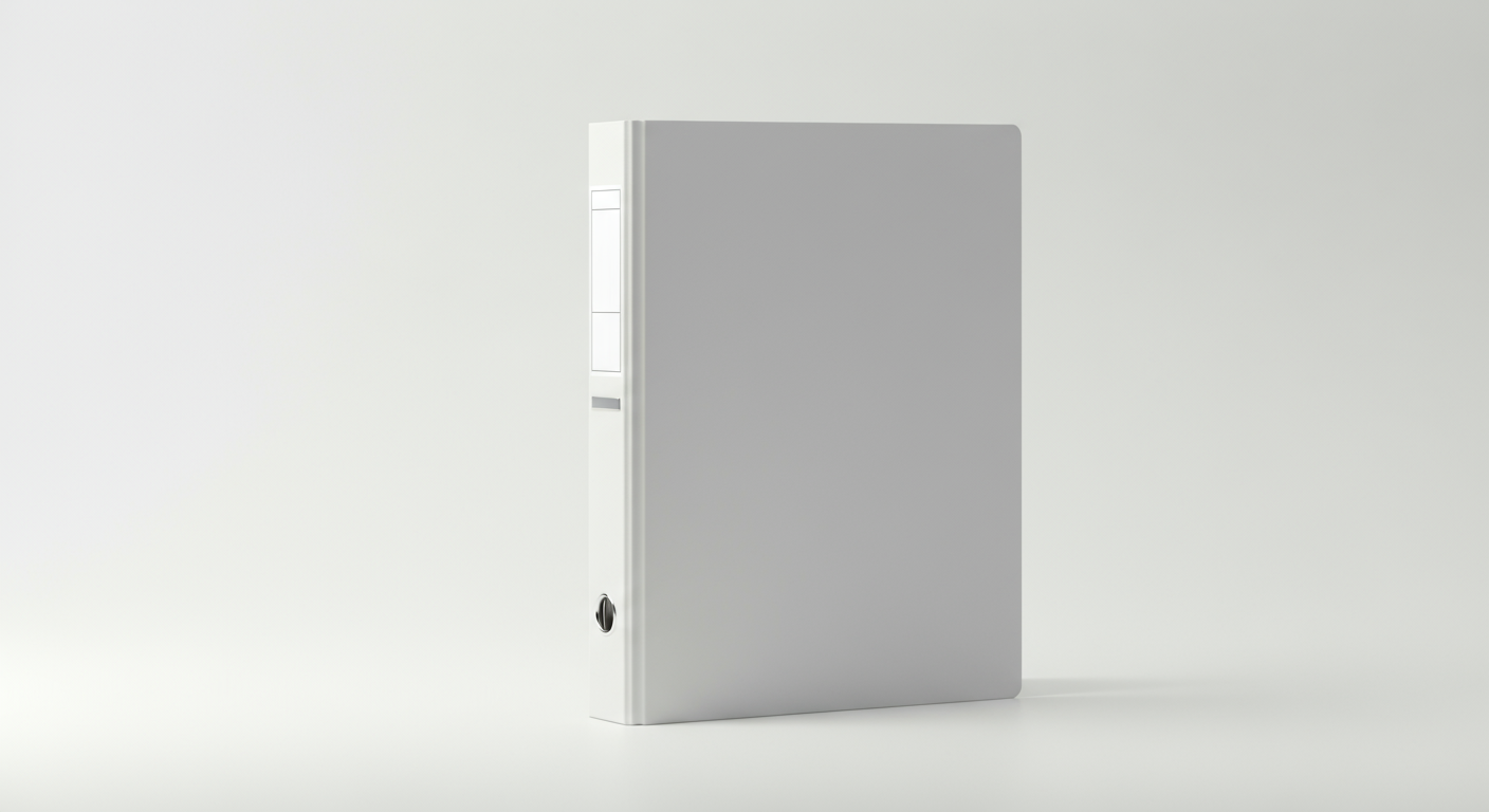 A white binder standing upright on a plain white background.