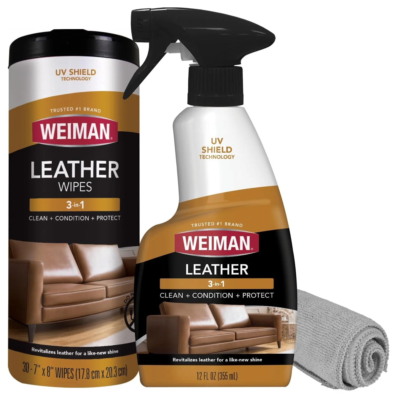 Weiman Leather Cleaner & Conditioner – Cleans, Restores & Protects Finished Leather with UV Protection, for Car Seats, Furniture, Shoes & Bags, 2 Pack