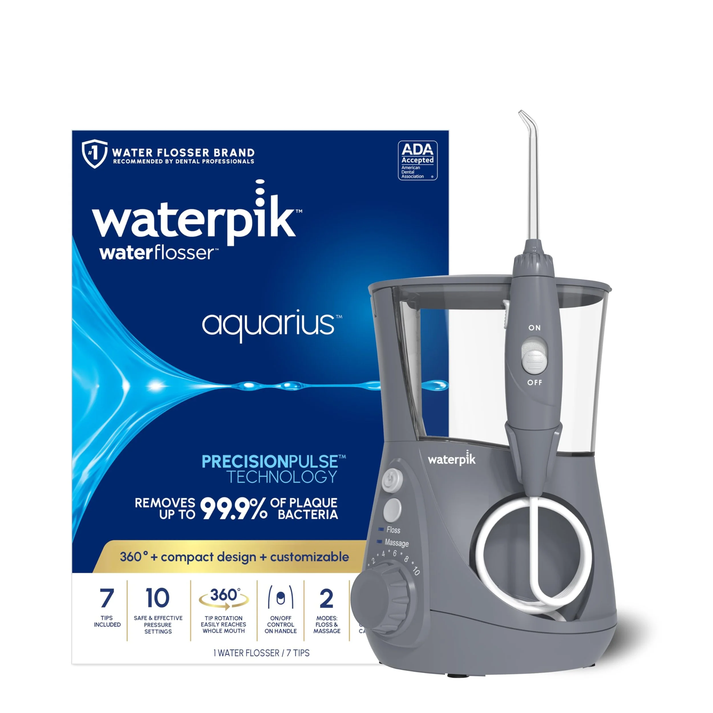 Waterpik Aquarius Water Flosser WP-660 – Electric Dental Cleaner with 10 Pressure Settings, 7 Tips, ADA Accepted, White