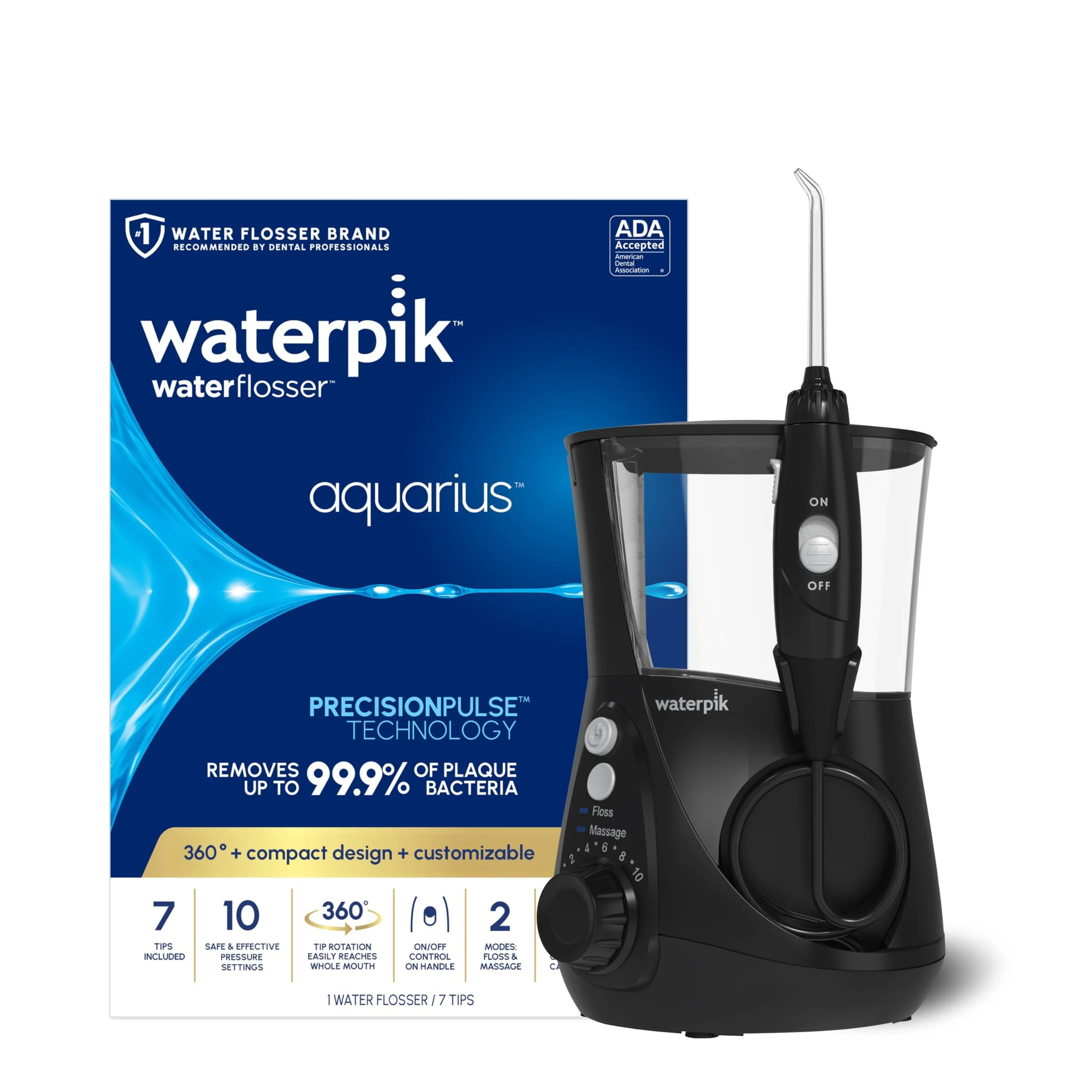 Waterpik Aquarius Water Flosser WP-660 – Electric Dental Cleaner with 10 Pressure Settings, 7 Tips, ADA Accepted, White