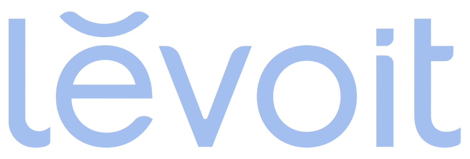 Light blue text spelling "levoit" on a transparent background.
