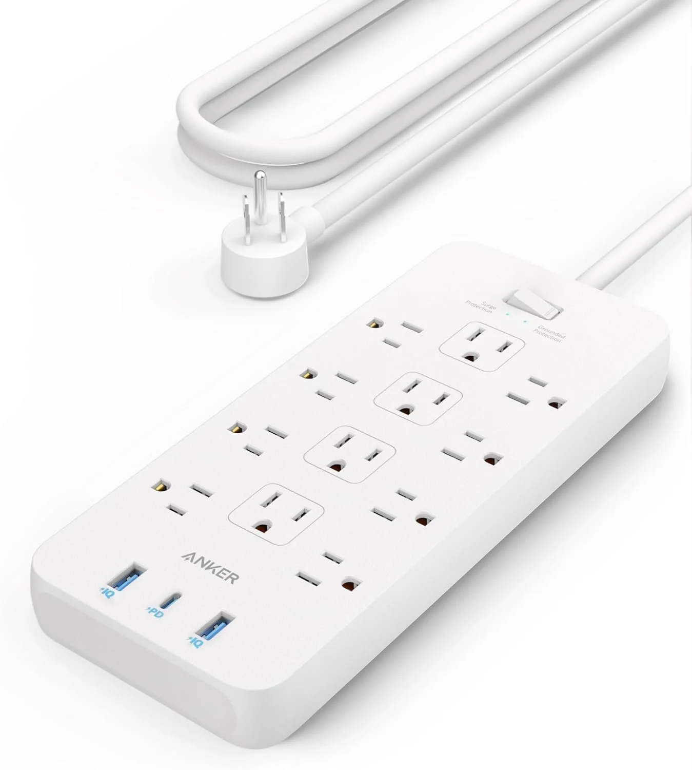 Anker Power Strip with Surge Protector – 2100J Protection, 12 AC Outlets, 2 USB-A & 1 USB-C Port, 5 ft Extension Cord